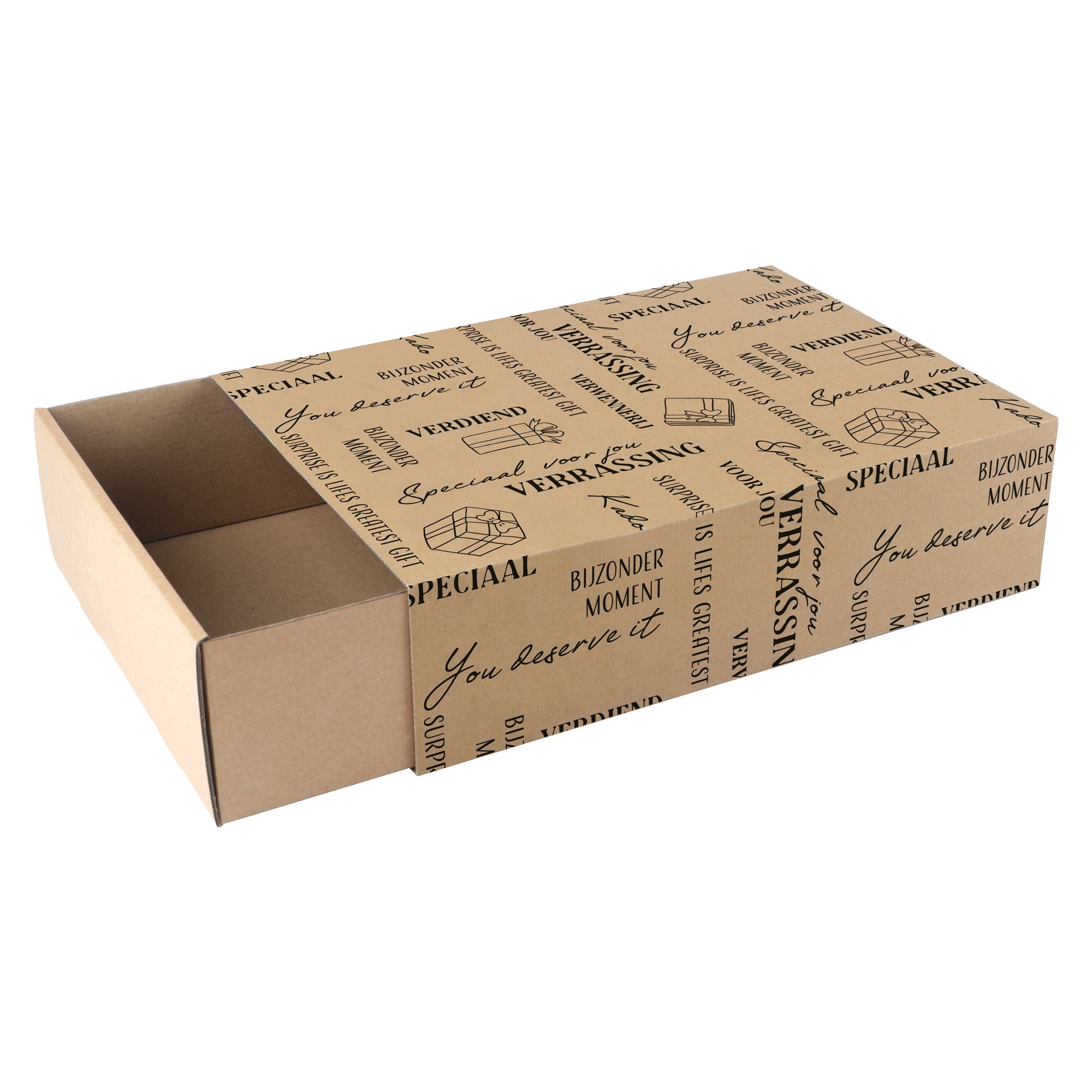 Afbeeldingen van Ds à 24 geschenkdoos schuif 36x27x9,4 cm Verrassing