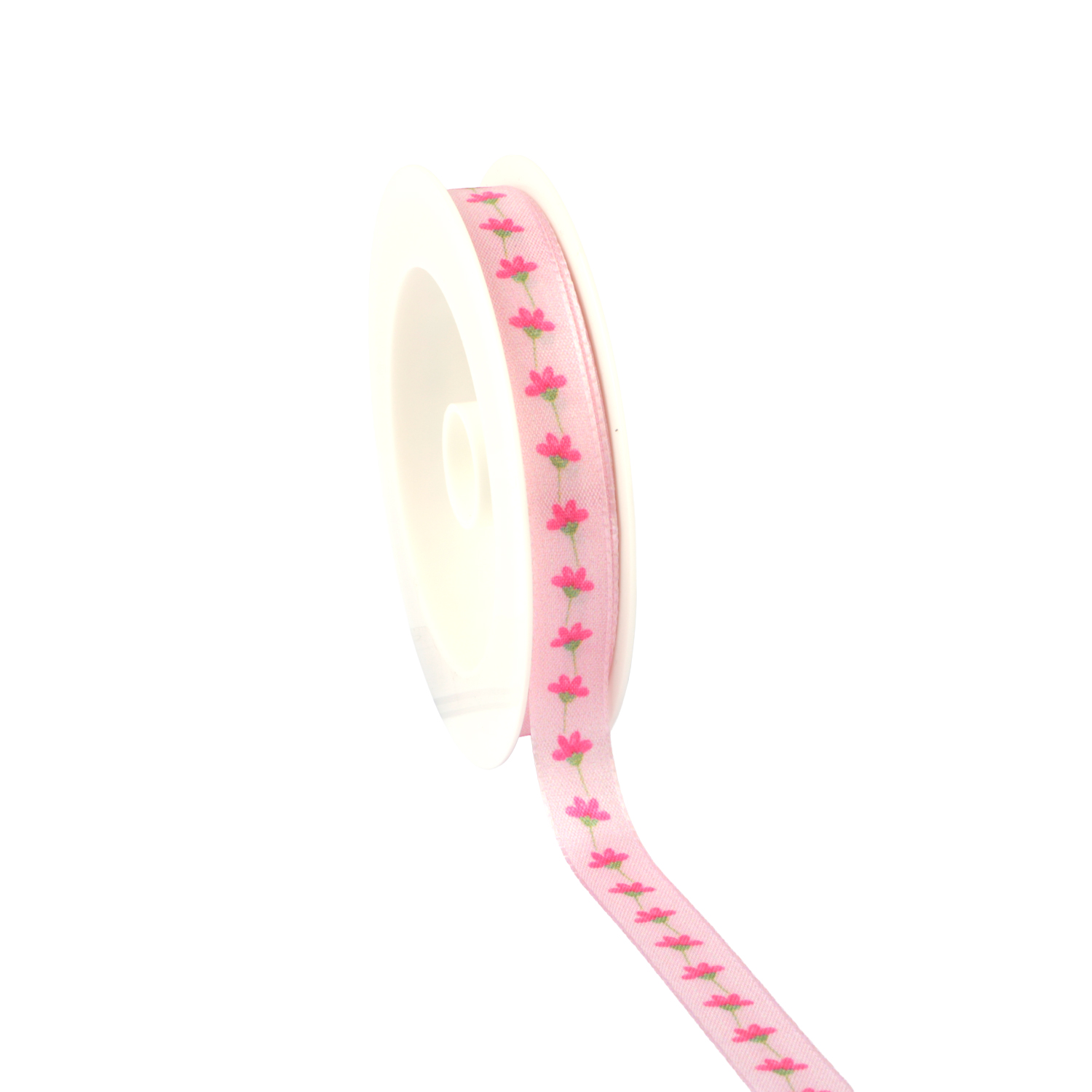 Afbeeldingen van Rol textiellint 15 mm 18 mtr bloemenlijn roze