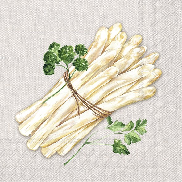 Afbeeldingen van Pak à 20 servetten 33x33 cm Witte Asperges