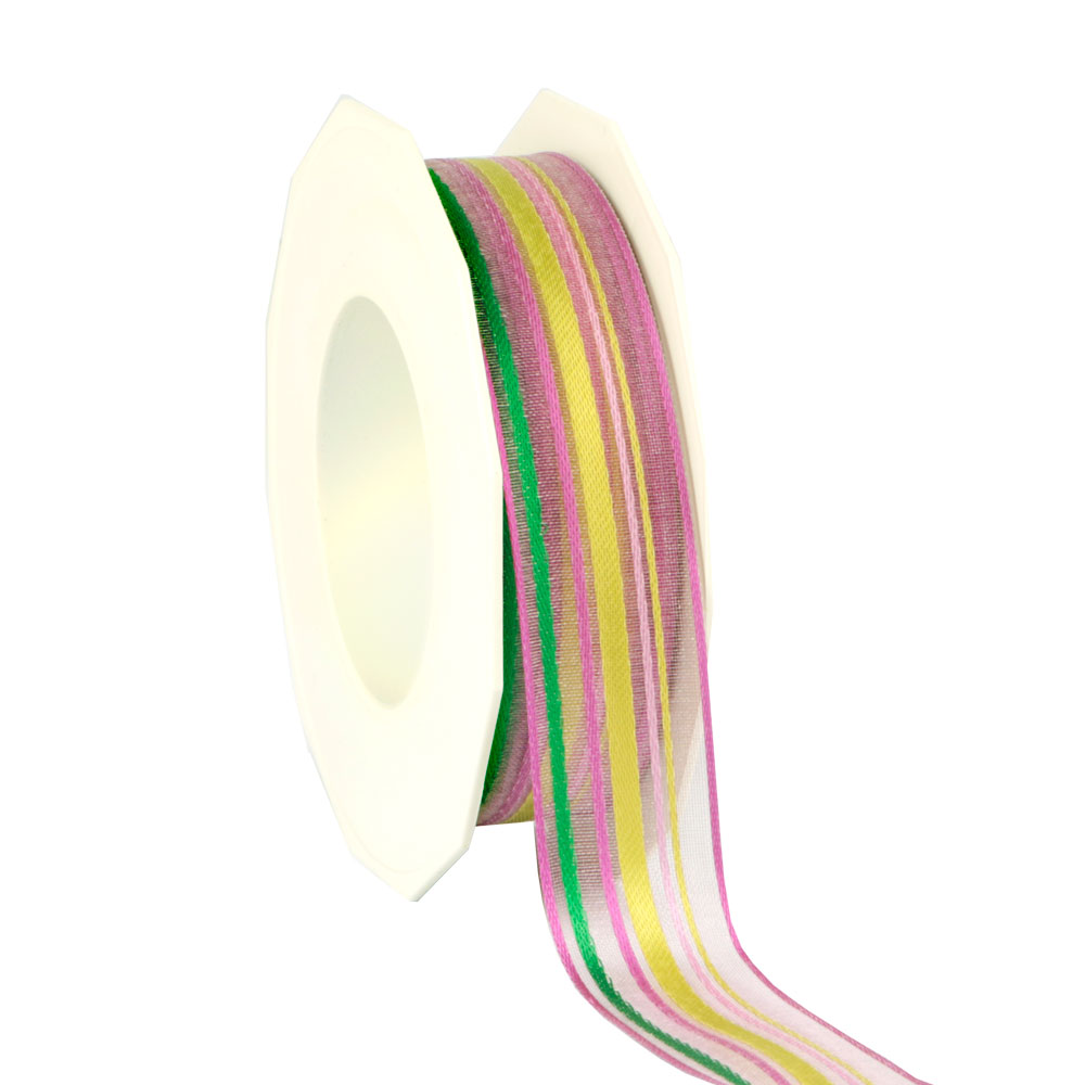 Afbeeldingen van Rol organzalint bedraad 25 mm 20 mtr groen/magenta gestreept