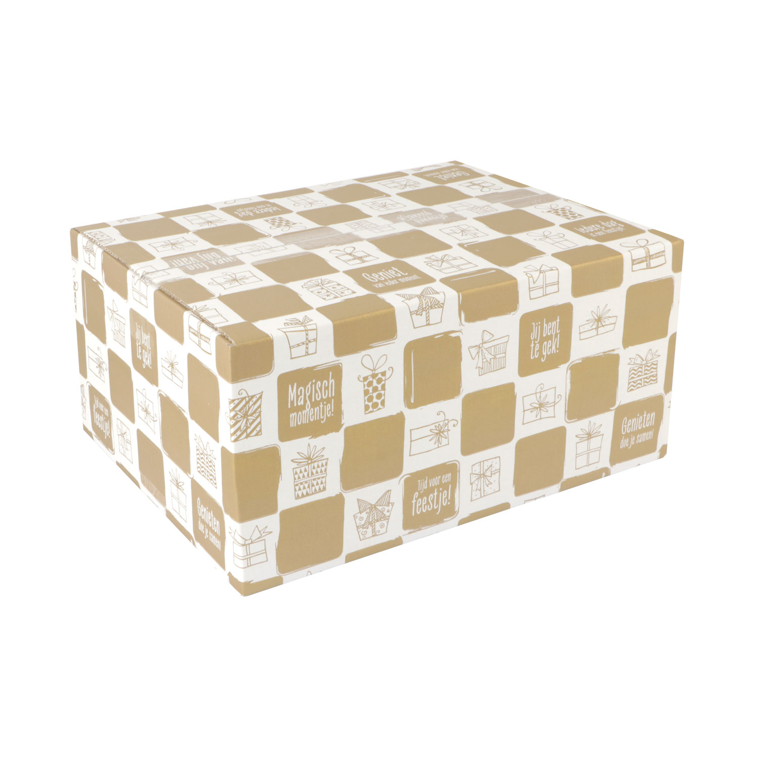 Afbeeldingen van Kerstdoos C177 cadeautjes 39x29x17,7 cm goud