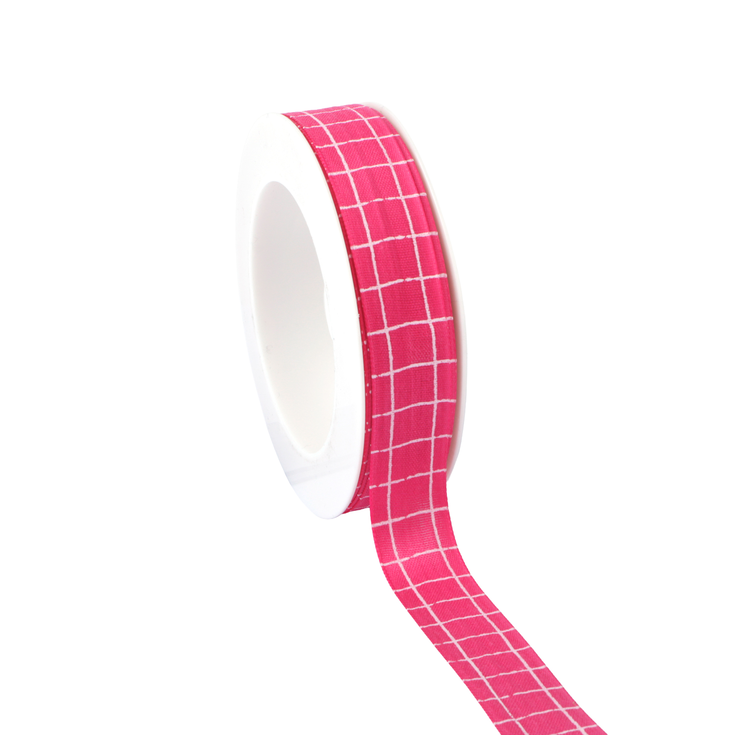Afbeeldingen van Rol textiellint 25 mm 18 mtr raster roze