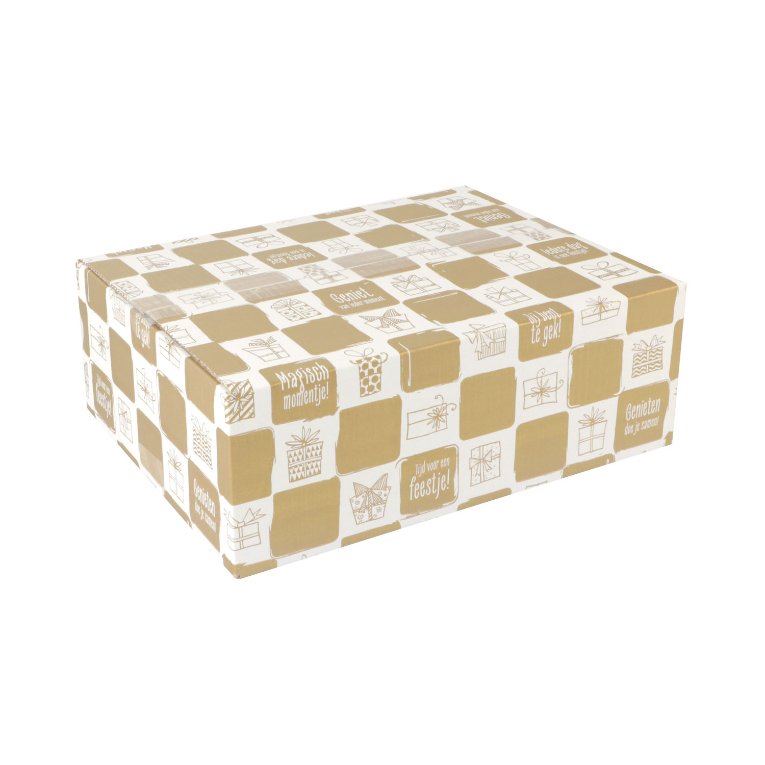 Afbeeldingen van Kerstdoos C130 cadeautjes 39x29x13 cm goud