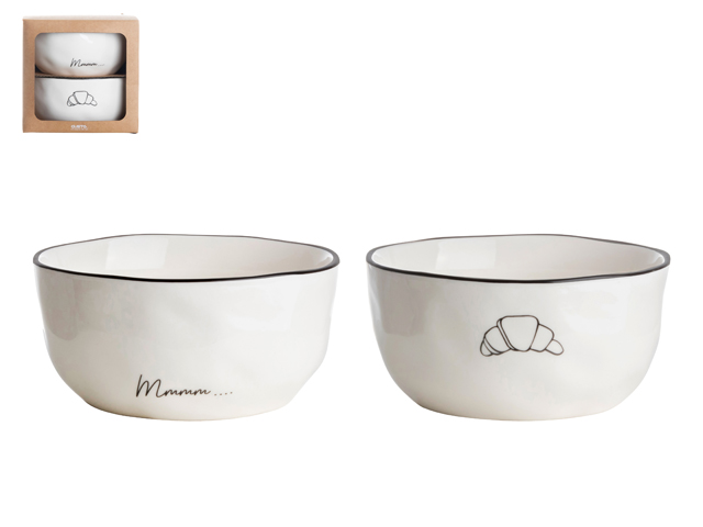 Afbeeldingen van Set à 2 kommen 13,5x6,5 cm croissant en mmmm (ucl)