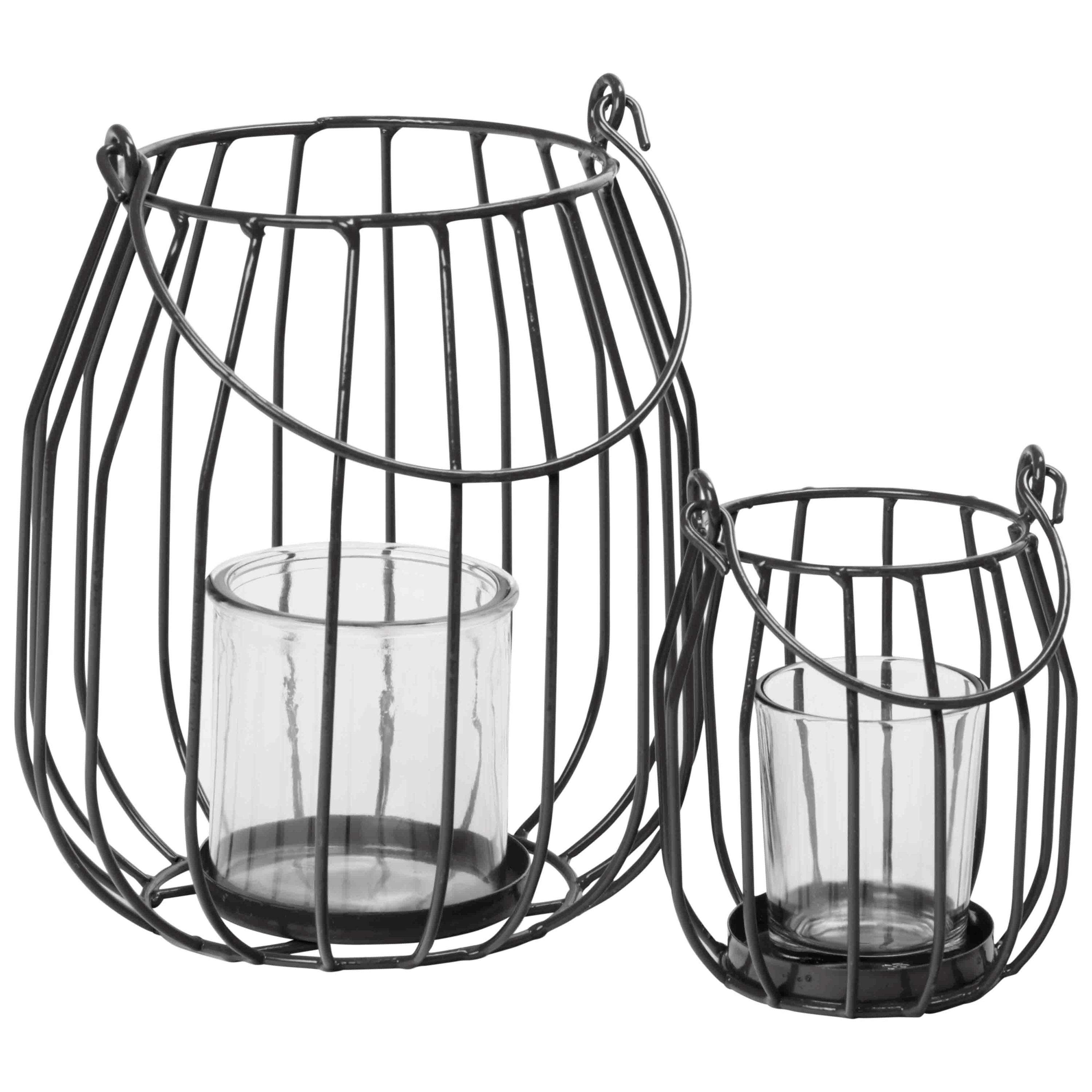 Afbeeldingen van Set à 2 lantaarns metaal zwart Gusta 