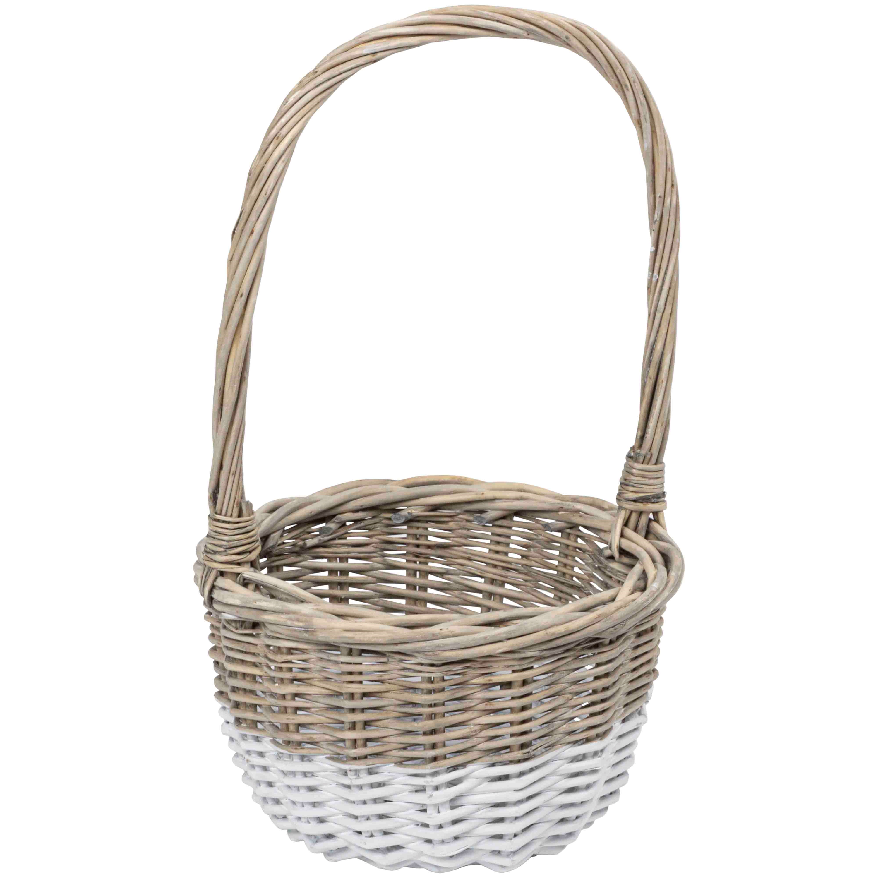 Afbeeldingen van Mand rond met witte rand 20x13/33 cm met hengsel