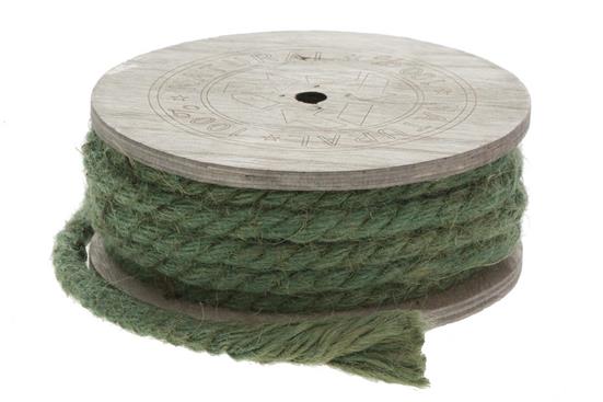 Afbeeldingen van Rol jute koord op houten klos, groen 0,8 cm/7 mtr