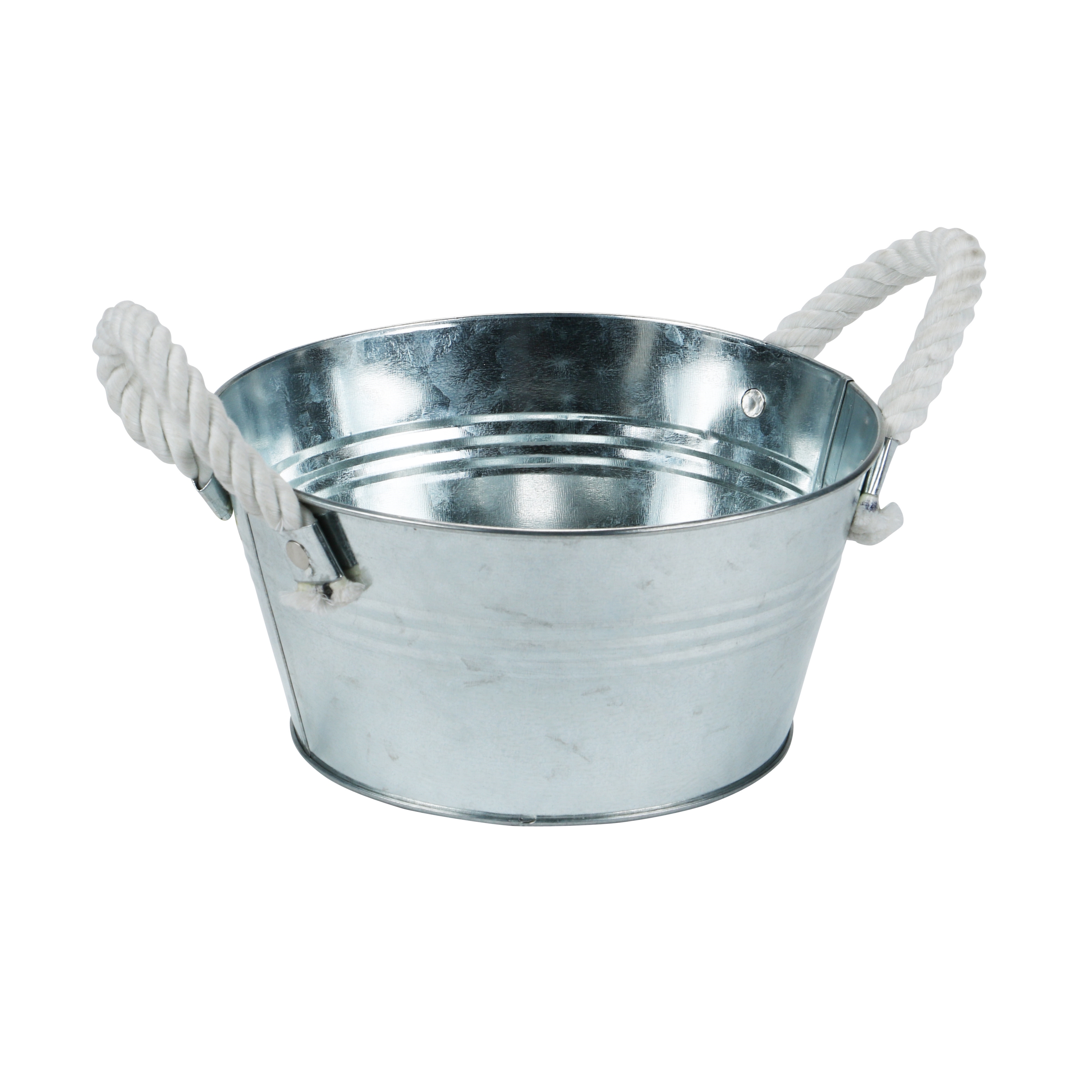 Afbeeldingen van Zinken teil rond 20/15x10 cm met touwgrepen