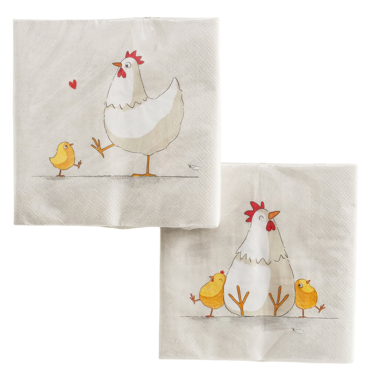 Afbeeldingen van Pak à 20 servetten 33x33 cm kip 2 assorti
