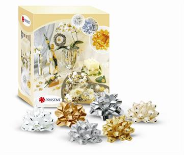 Afbeeldingen van Ds à 75 starbows mini ø35 mm goud/zilver assorti