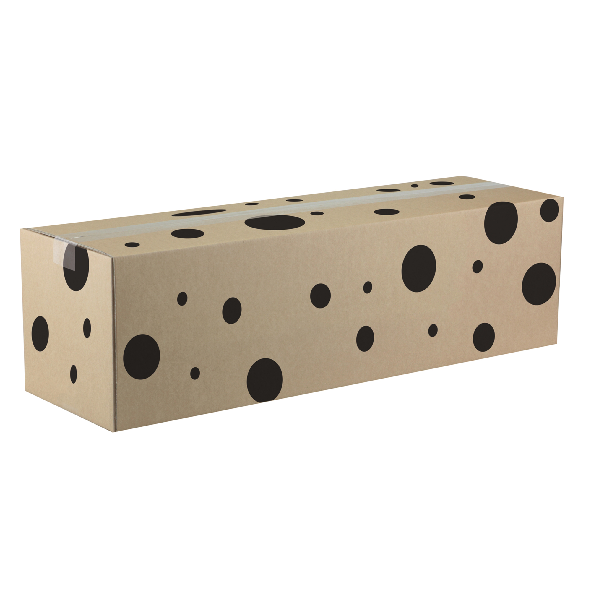 Afbeeldingen van Pakketdoos Bolletjes zwart op bruin kraft 70x21x20 cm