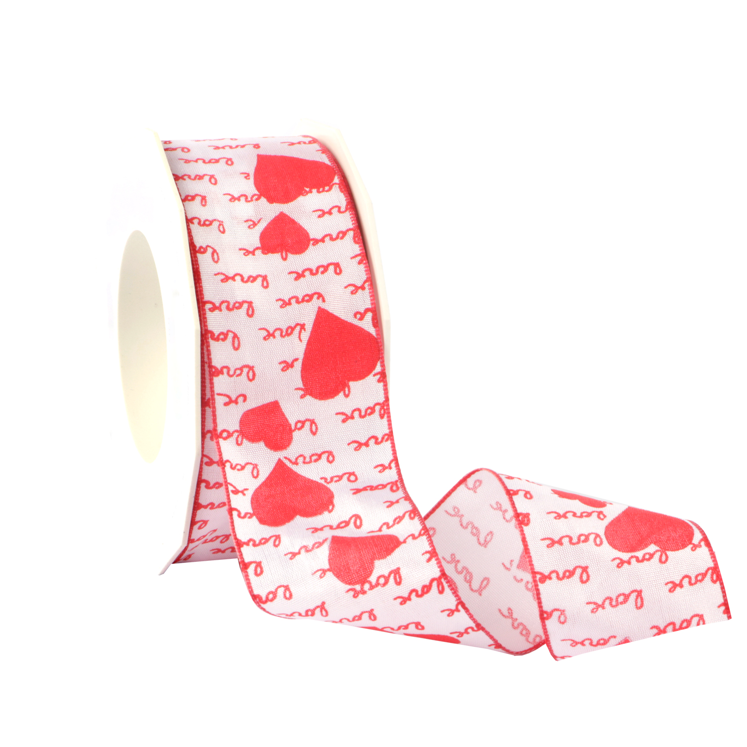 Afbeeldingen van Rol textiellint bedraad 40 mm 20 mtr love rood/wit