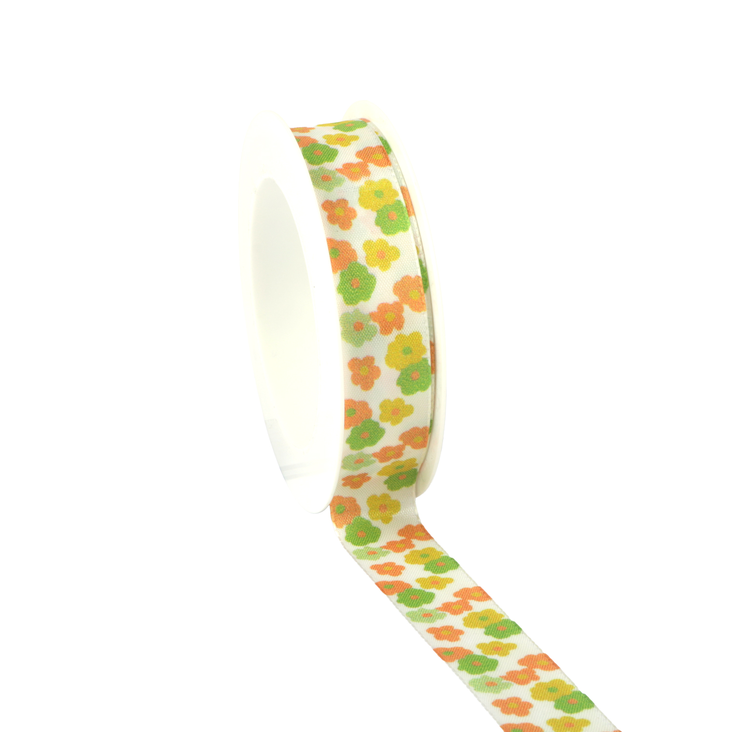 Afbeeldingen van Rol textiellint 25 mm 18 mtr bloesem oranje/geel/groen