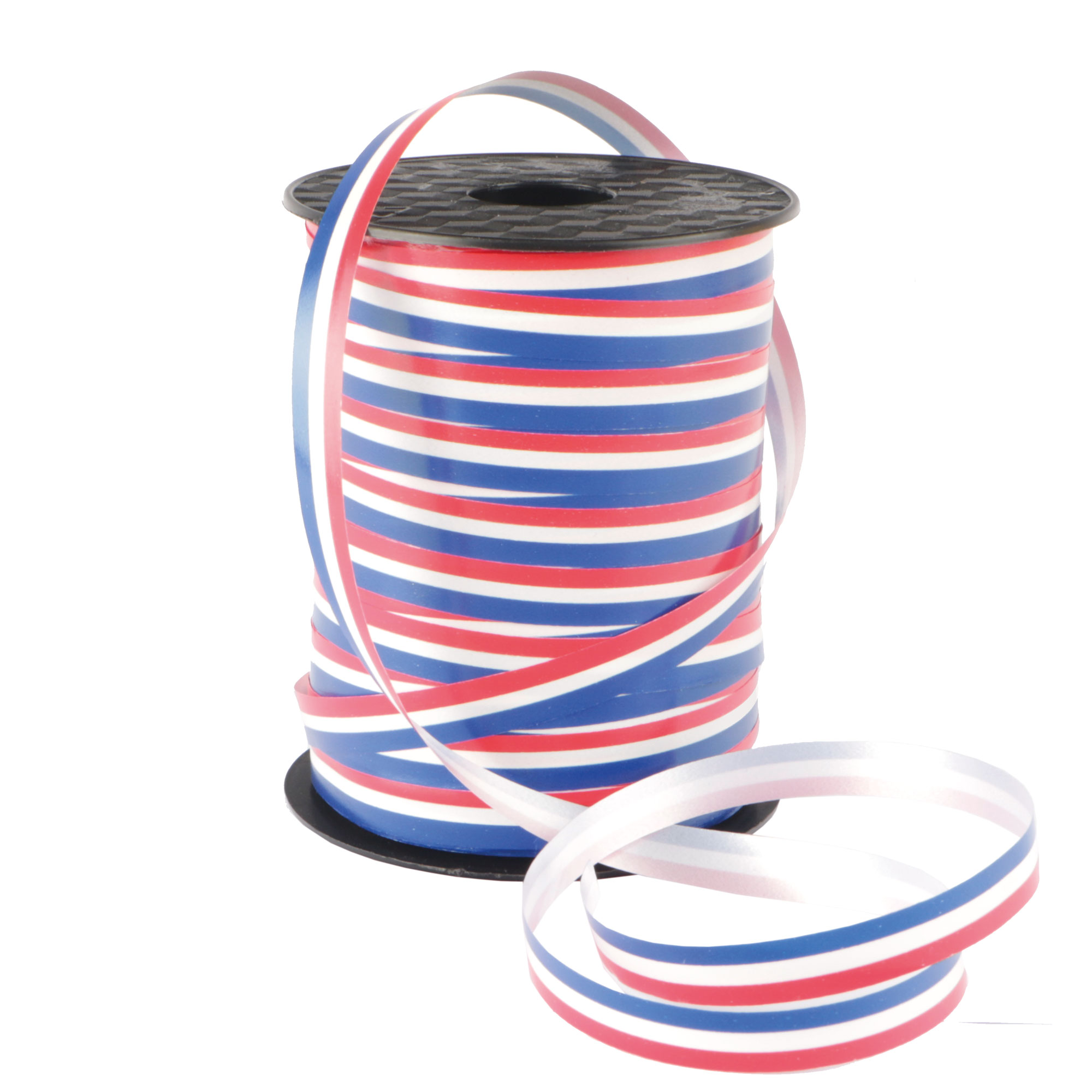 Afbeeldingen van Rol krullint 10 mm 250 mtr rood/wit/blauw 