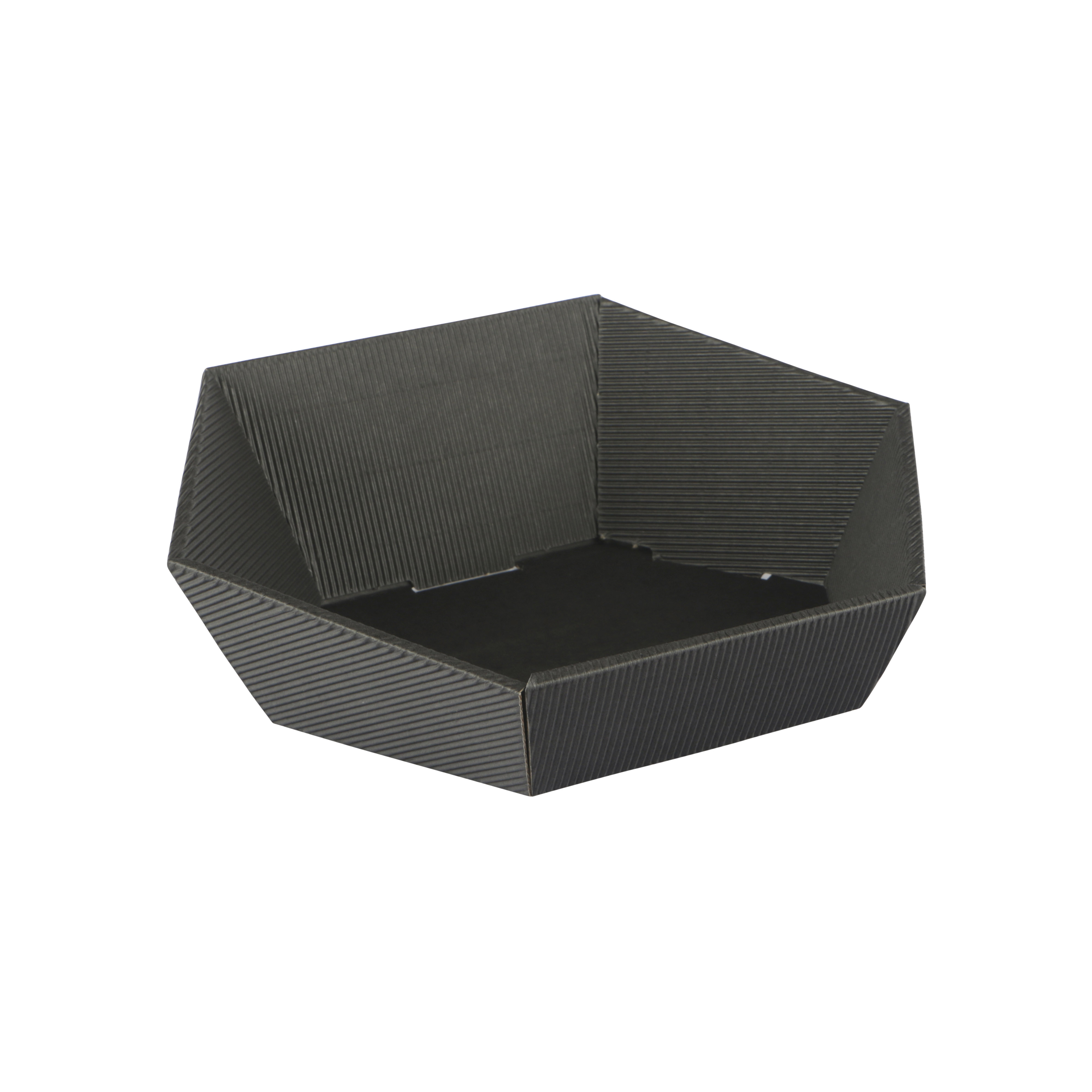 Afbeeldingen van Ds à 25 kartonnen bak 25x20x4,8/8,5 cm 6 kant open golf zwart