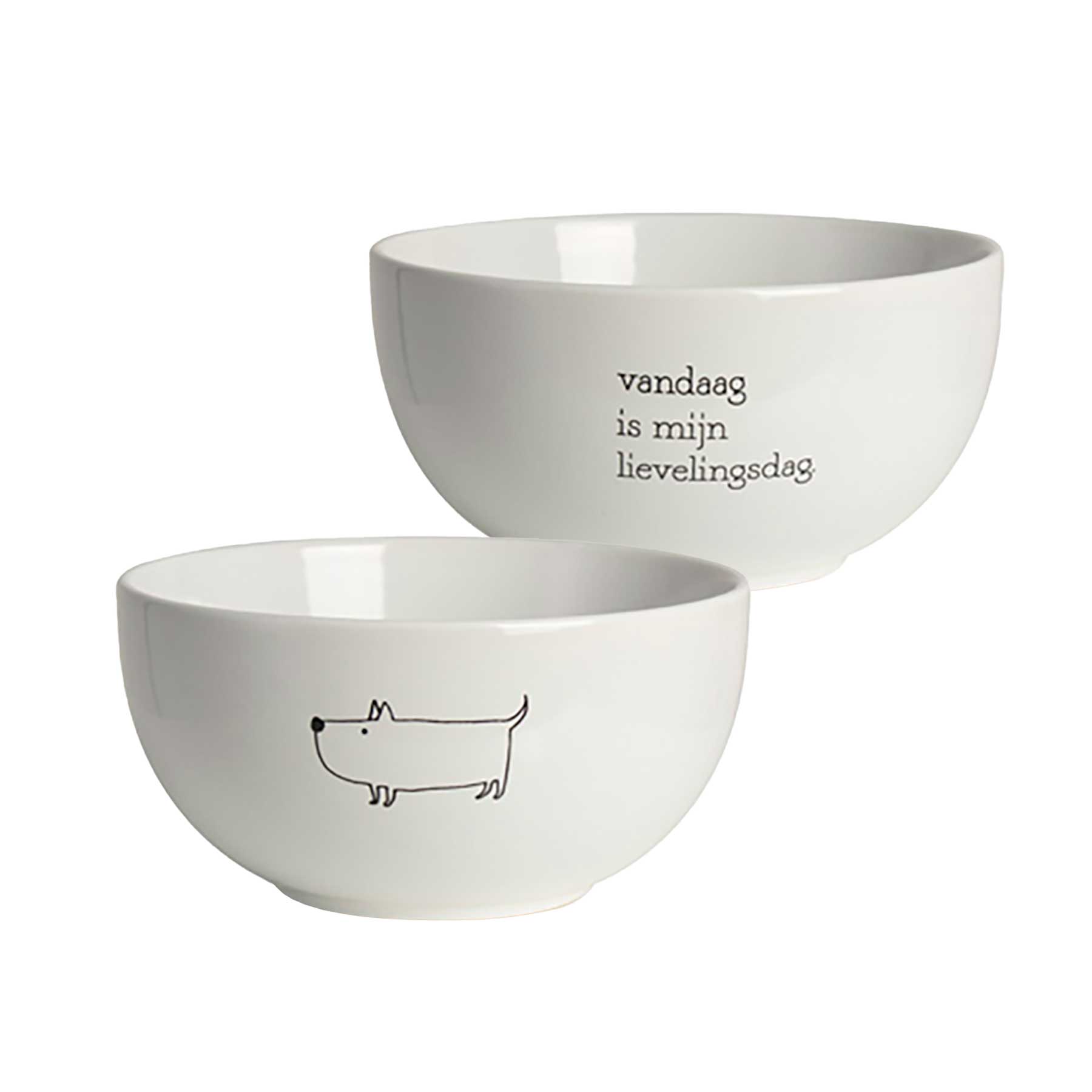 Afbeeldingen van Set à 2 kommen 13,5x7 cm lievelingsdag/hond