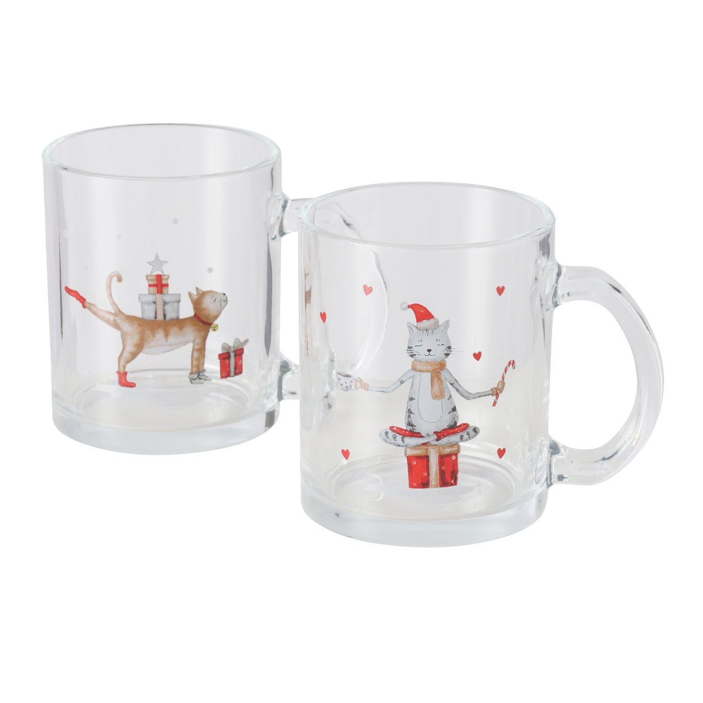 Afbeeldingen van Theeglas 300 ml kat en poes yoga in kerst sfeer assorti (uc)