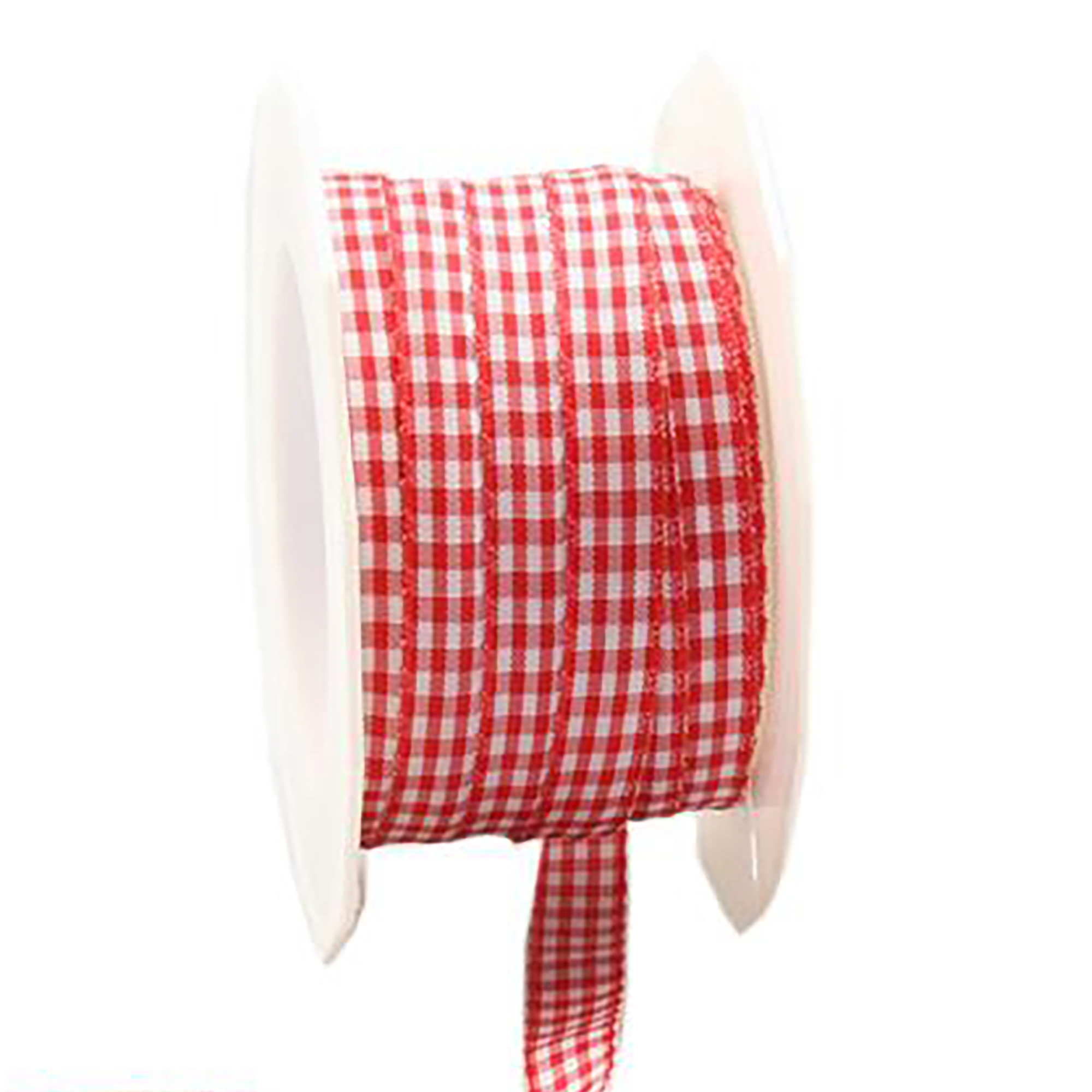 Afbeeldingen van Rol textiellint 10 mm 20 mtr ruit rood/wit 