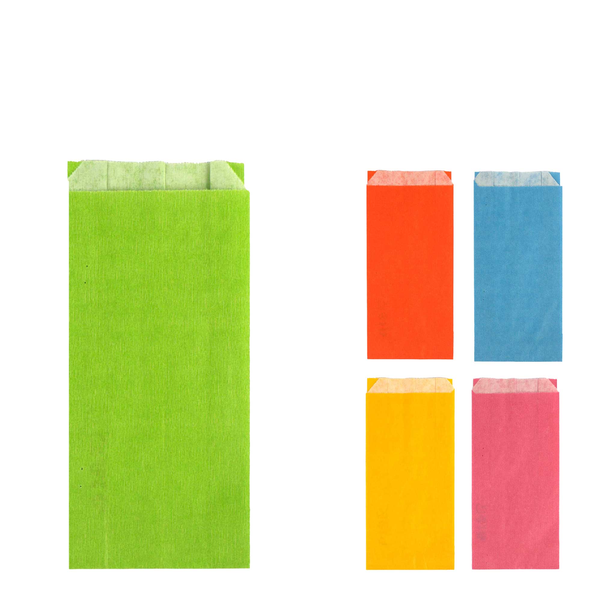 Afbeeldingen van Pak à 100  kadozak 8x16+2,5 cm wit kraft assorti kleuren