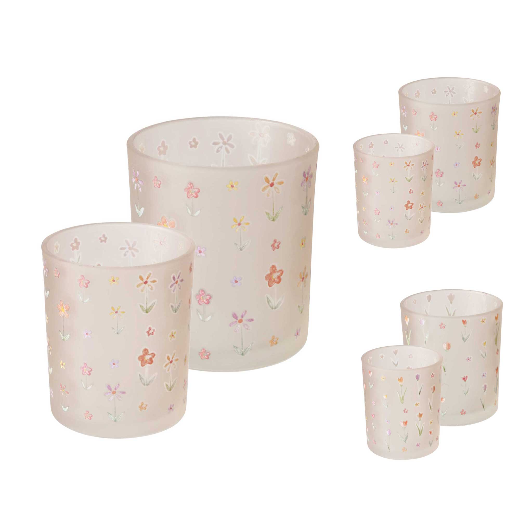 Afbeeldingen van Set à 2 waxinelichthouders met bloemetjes
