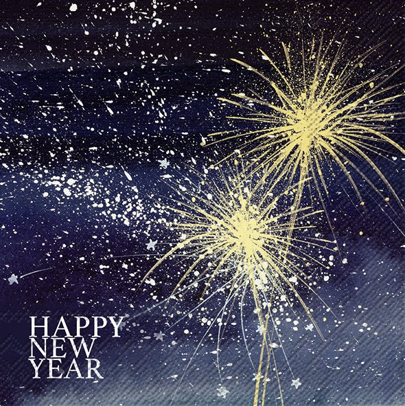 Afbeeldingen van Pak à 20 servetten 33x33 cm 3 laags Happy new year Stars (uc)