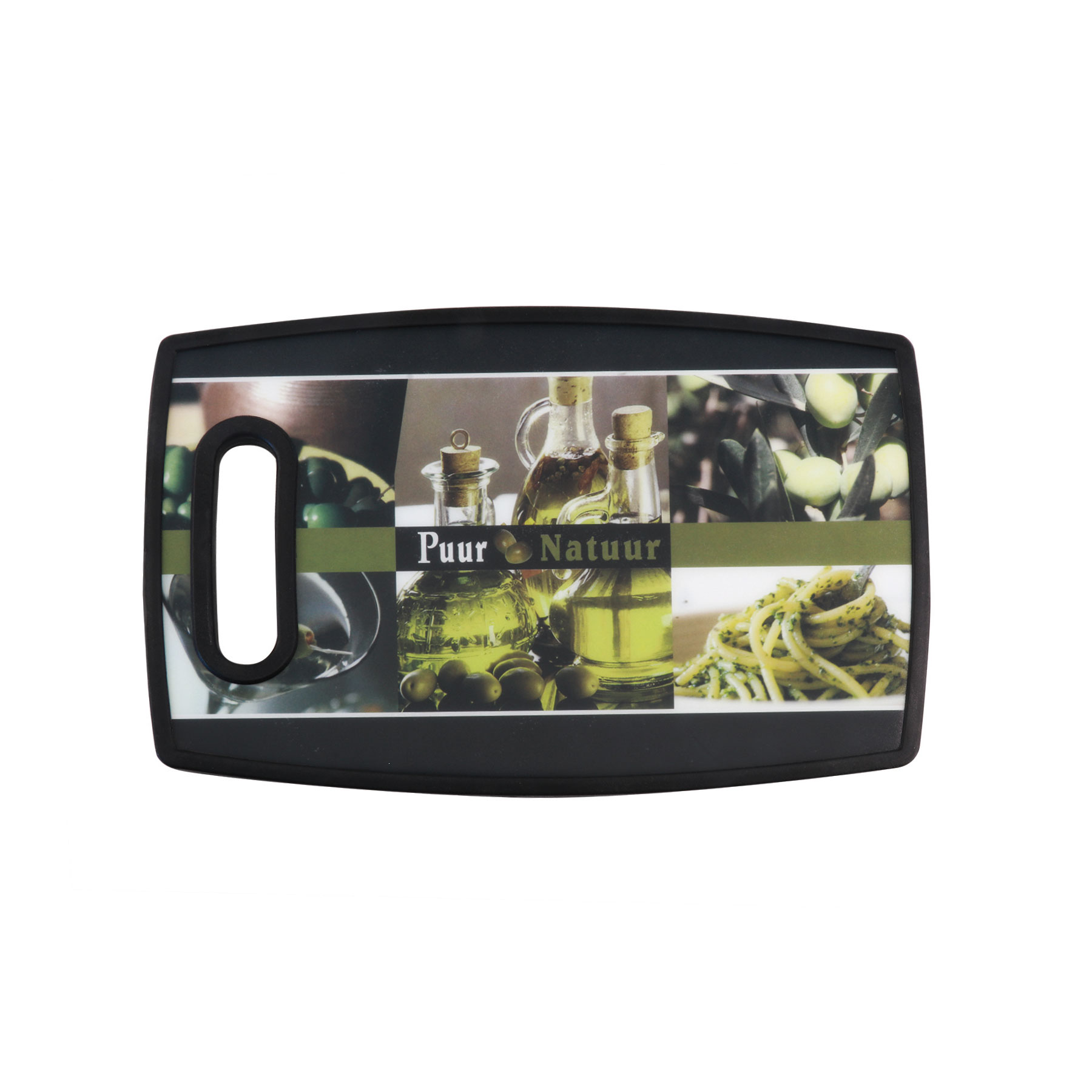 Afbeeldingen van Kunststof snijplank 30x20x1,3 cm met greep olijven en pasta