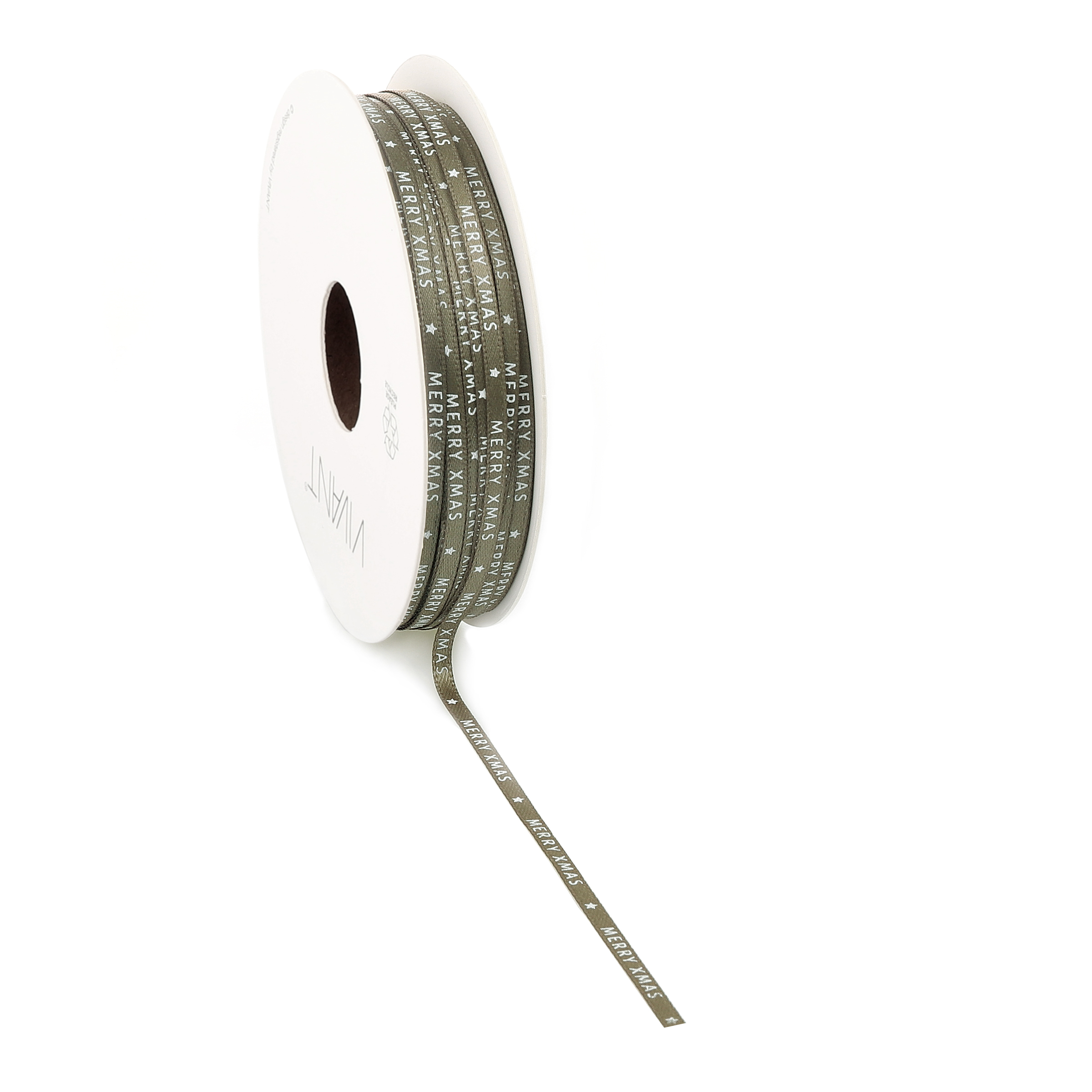 Afbeeldingen van Rol satijnlint 3 mm 50 mtr Merry Xmas groen