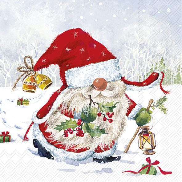 Afbeeldingen van Pak à 20 servetten 33x33 cm 3 laags Gnoom als kerstman (uc)