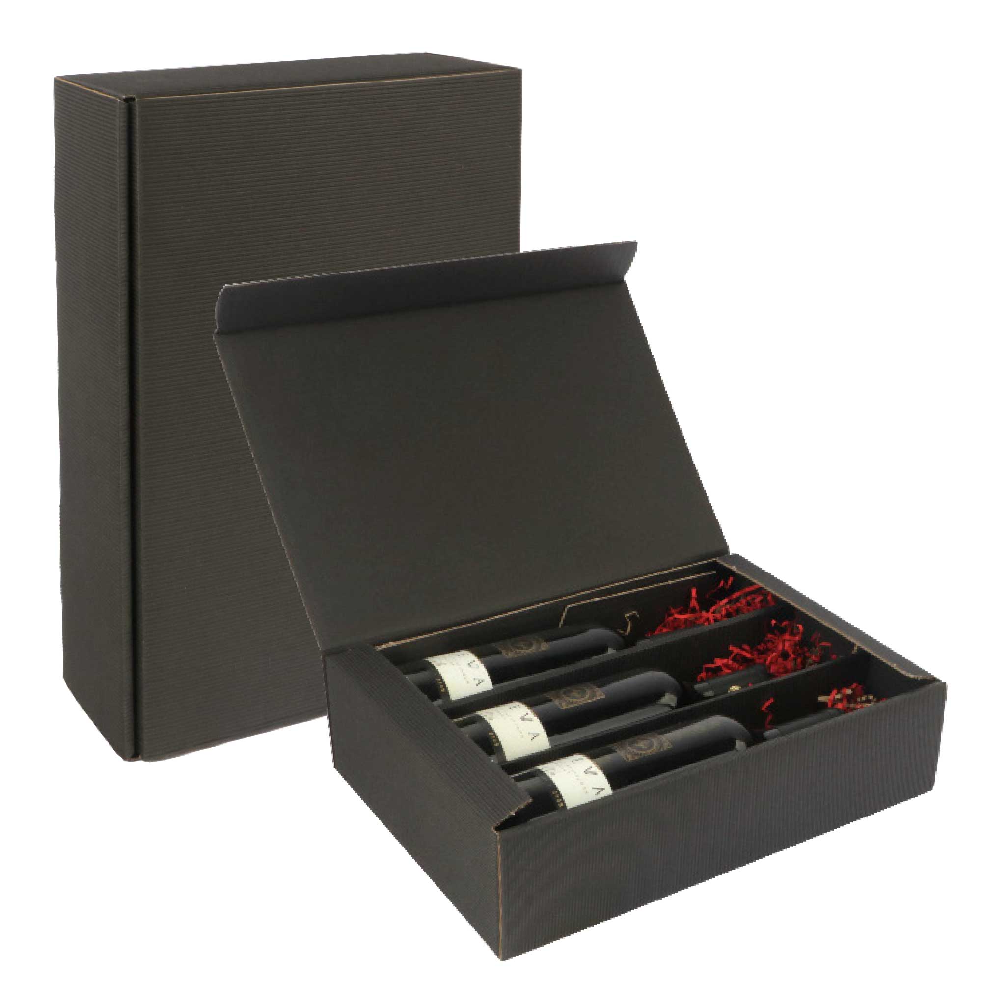 Afbeeldingen van Ds à 25 geschenkdoos 3 fles 36x25x9 cm open golf zwart