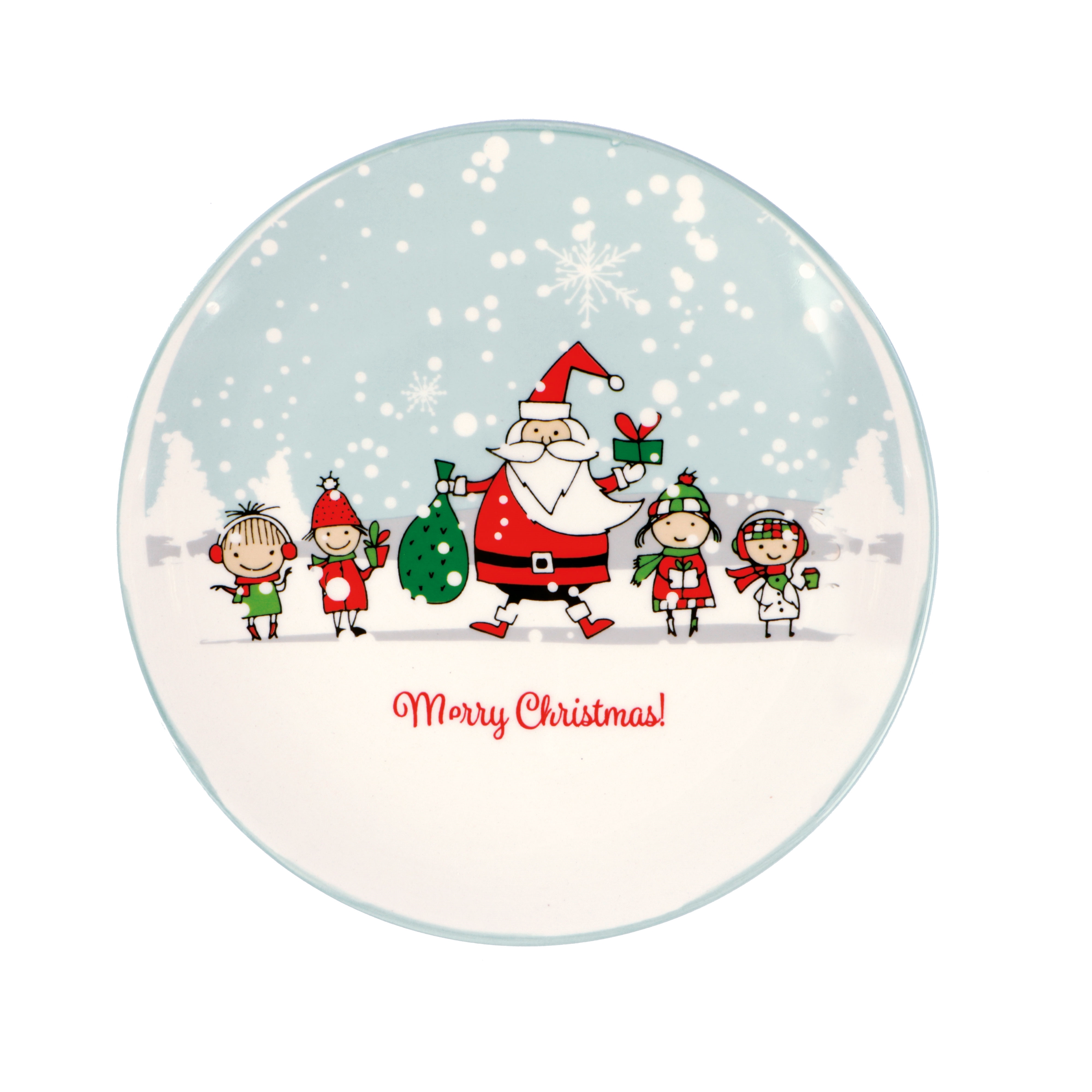 Afbeeldingen van Bord keramiek 16,5 cm lichtblauw met kersttafereel (uc)