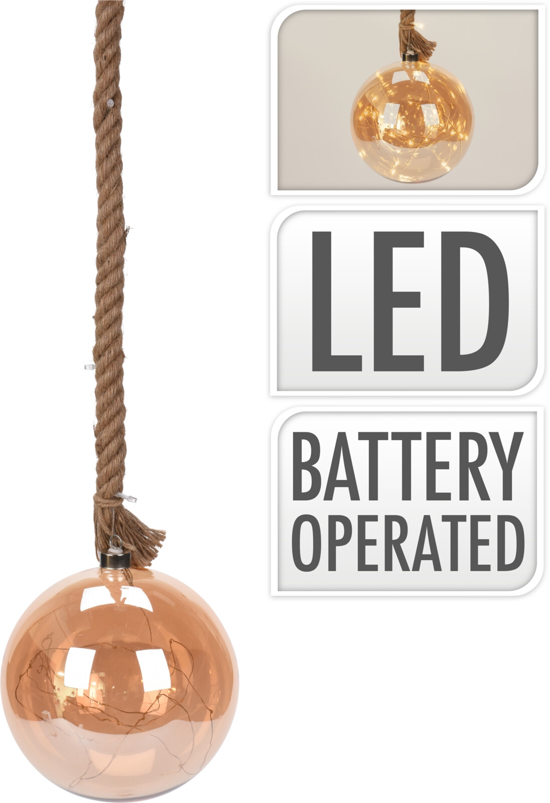 Afbeeldingen van Bollamp glas 20 cm aan touw met 29 led verlichting warm wit 