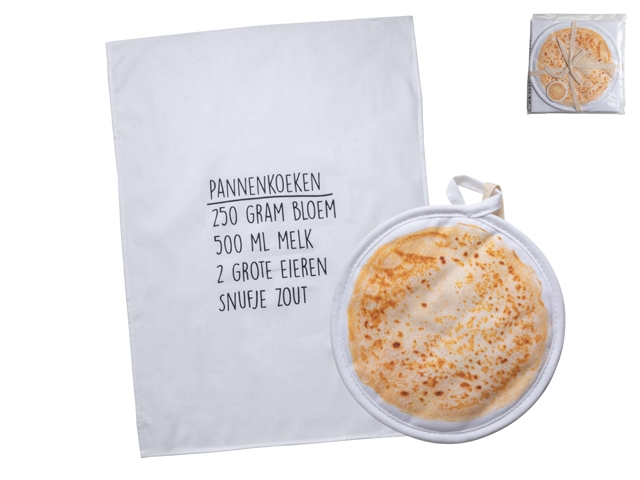 Afbeeldingen van Set met theedoek + pannenlap Pannenkoek
