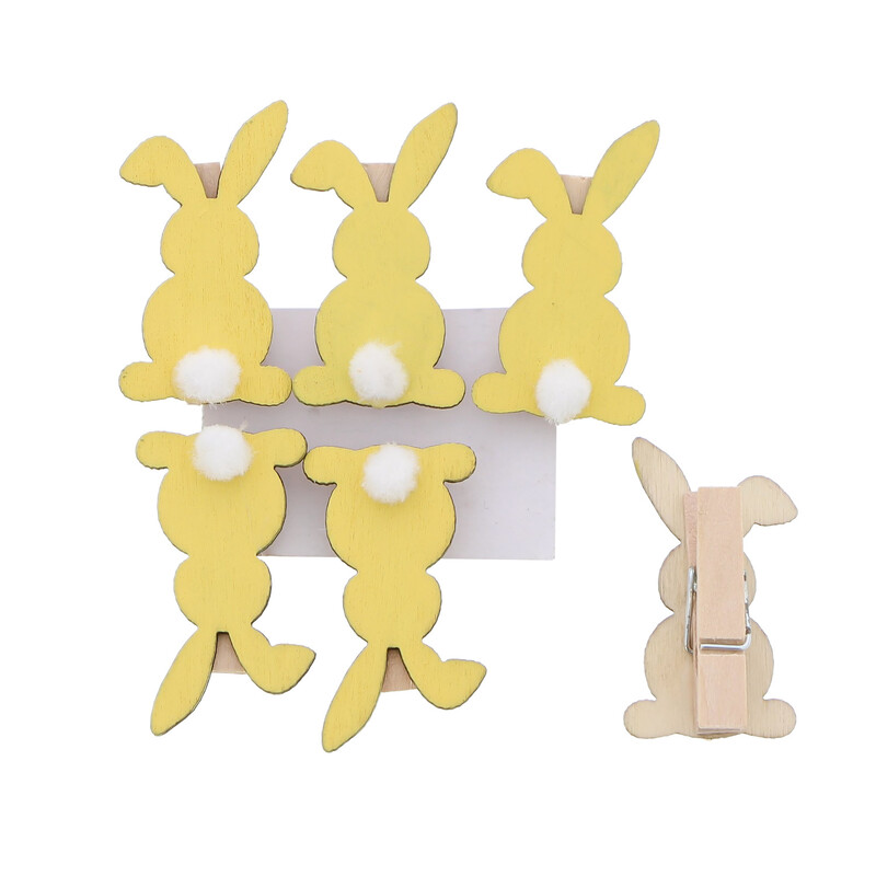 Afbeeldingen van Set à 6 konijn fluffy geel 1,5x4,5 cm op knijper