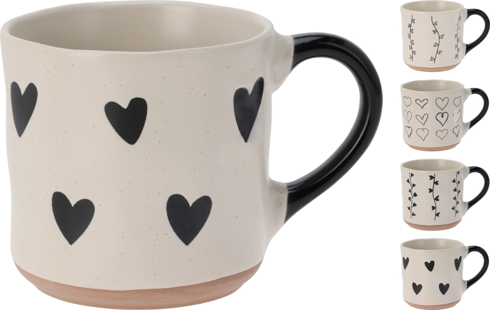 Afbeeldingen van Mok aardewerk 350 ml hartjes zwart assorti