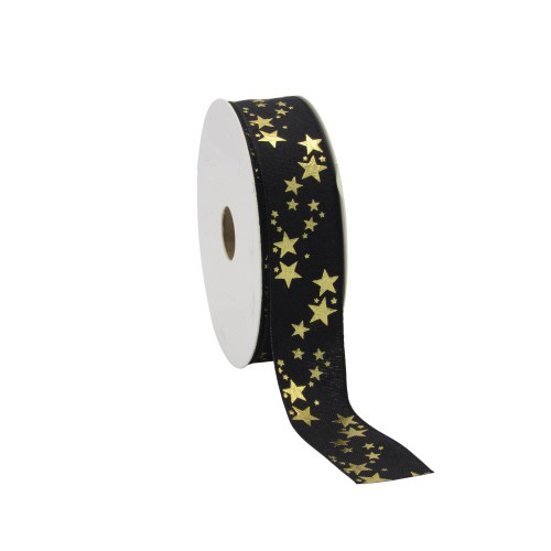 Afbeeldingen van Rol textiellint 25 mm 20 mtr stars zwart