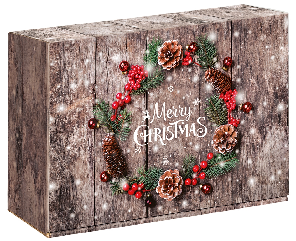 Afbeeldingen van Ds à 50 geschenkdoos klein 22x14,9x7,5 cm Merry Christmas Kerstkrans (uc)