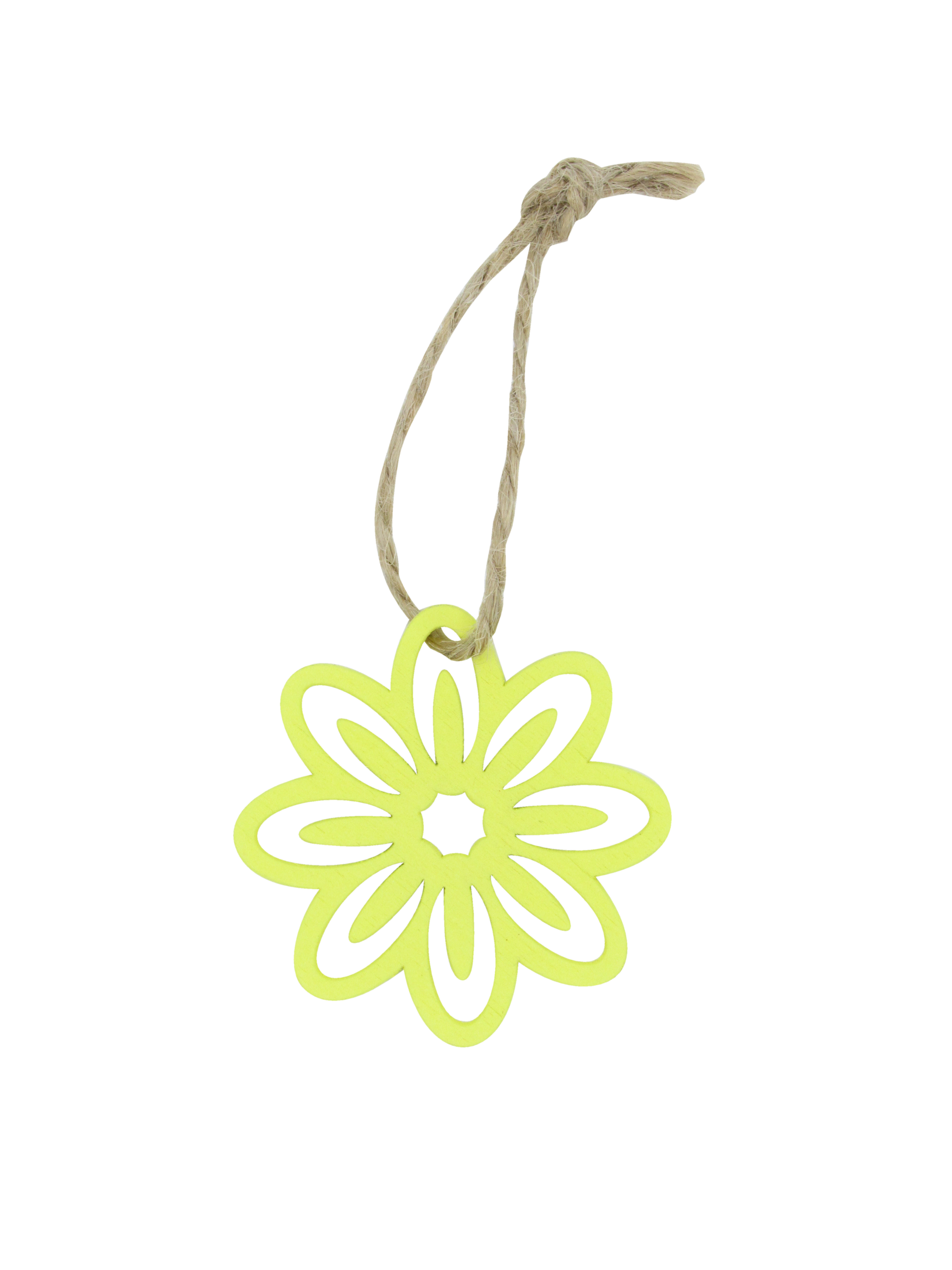 Afbeeldingen van Pak à 24 houten hanger 5x5 cm bloem geel 