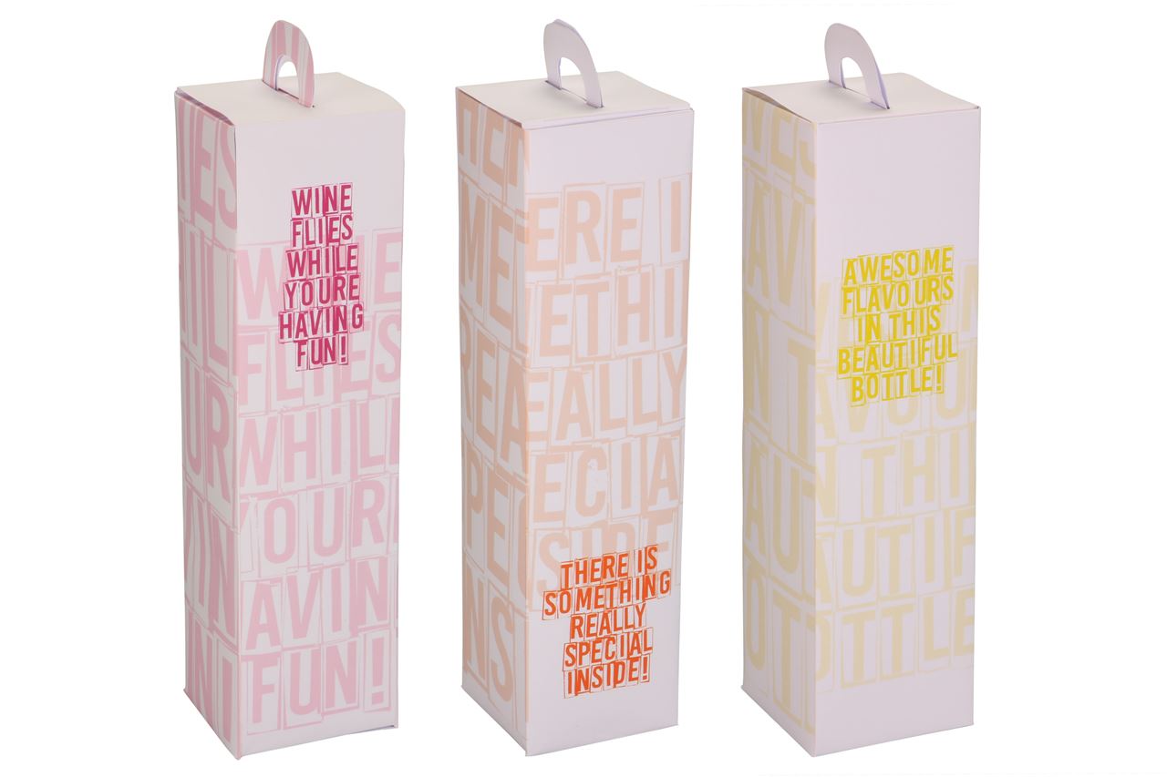 Afbeeldingen van Doos à 30 draagkarton 1 fles 9x9x34 cm Wine quotes assorti  