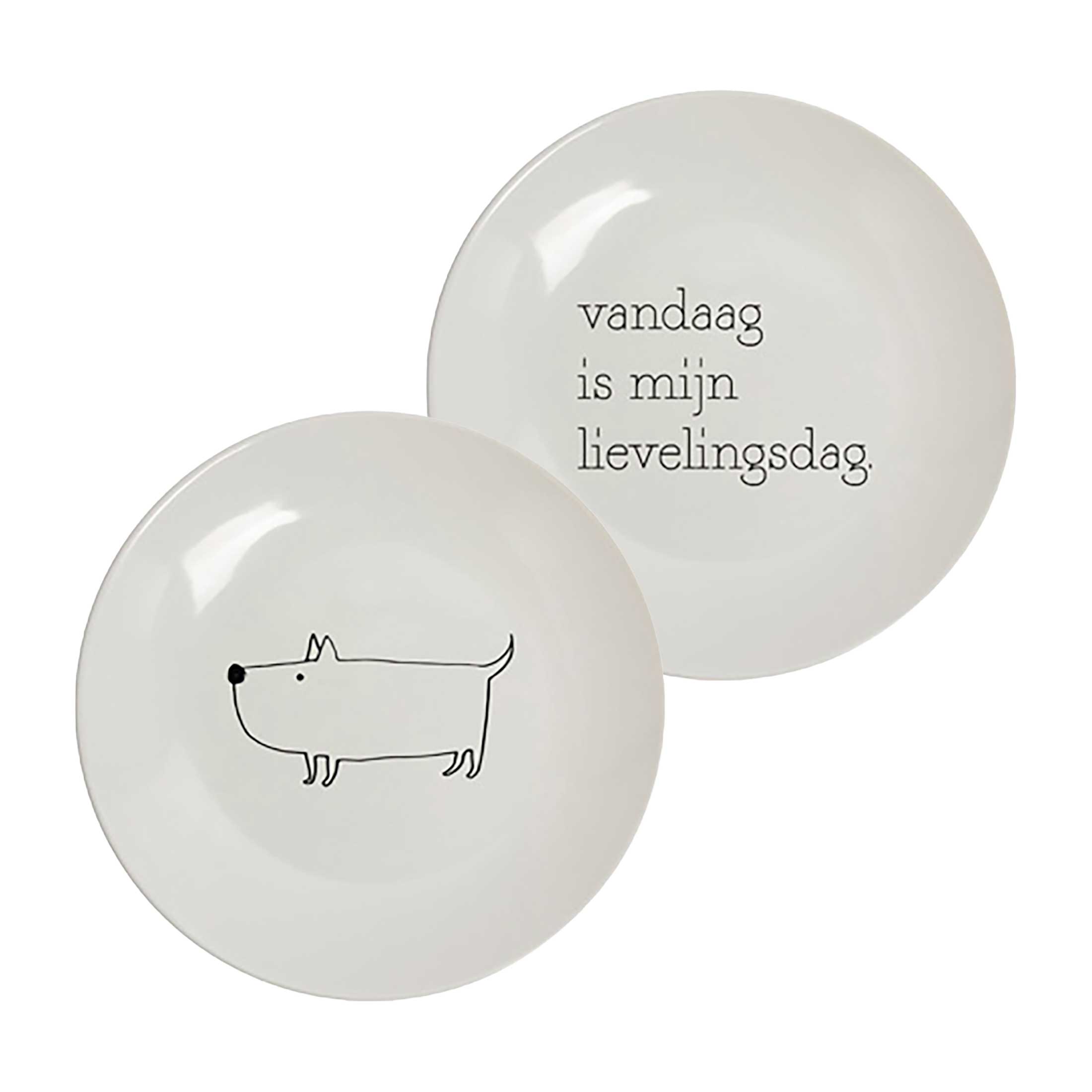 Afbeeldingen van Set à 2 borden 20 cm lievelingsdag/hond