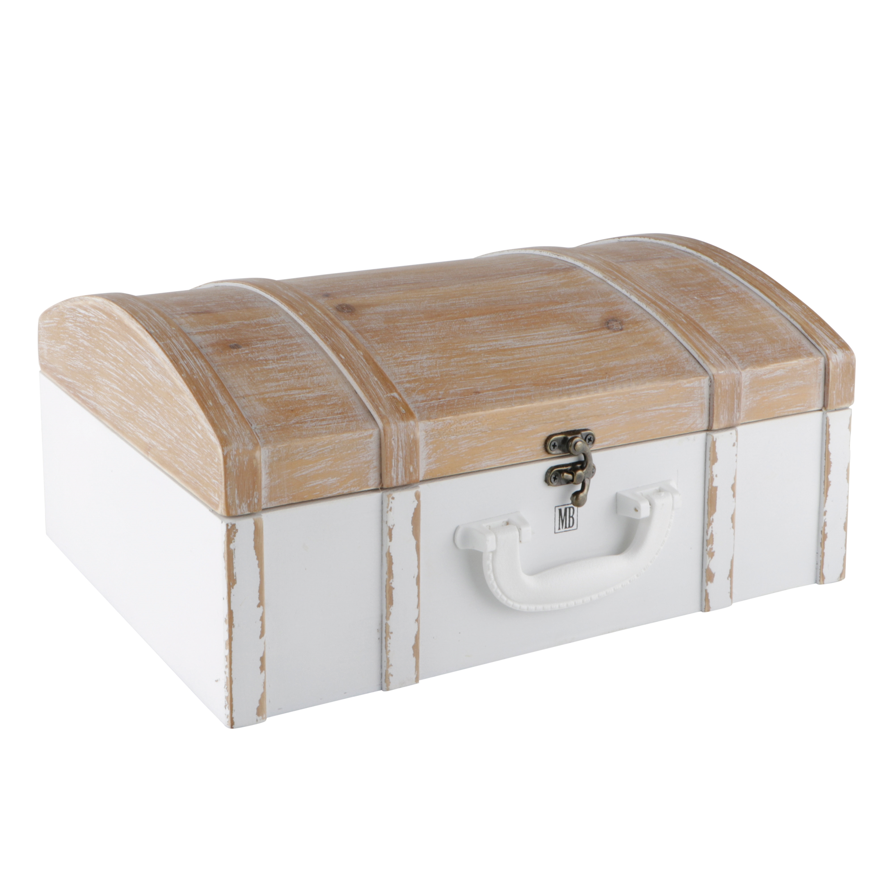 Afbeeldingen van Houten koffer middel 35x24x15 cm wit/bruin