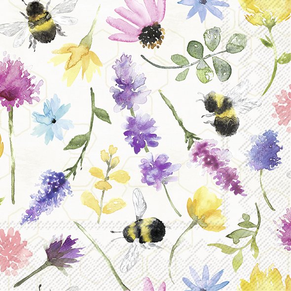 Afbeeldingen van Pak à 20 servetten 33x33 cm 3 laags Summer bees (uc)