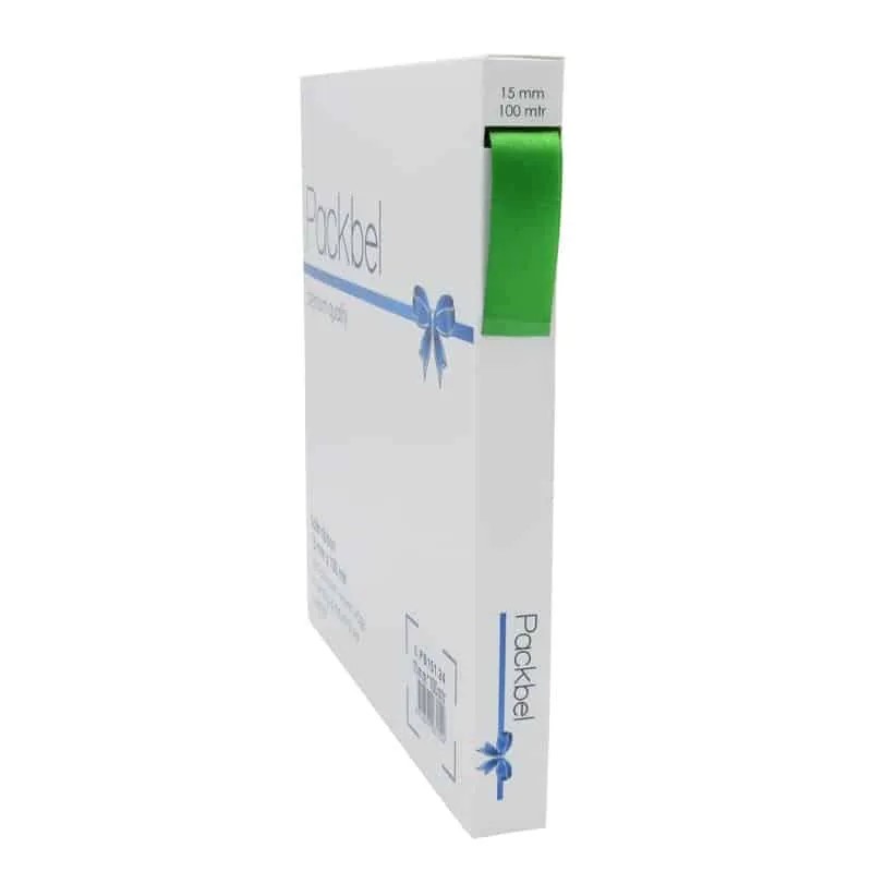 Afbeeldingen van Rol satijnlint 15 mm 100 mtr grasgroen 