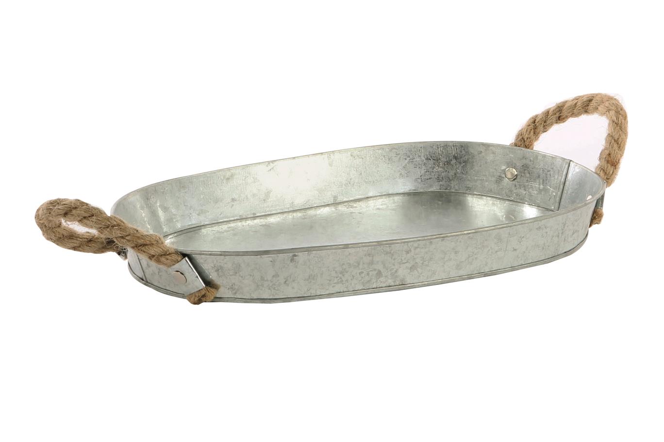 Afbeeldingen van Zinken blad 31x21x3 cm ovaal met touwgrepen 