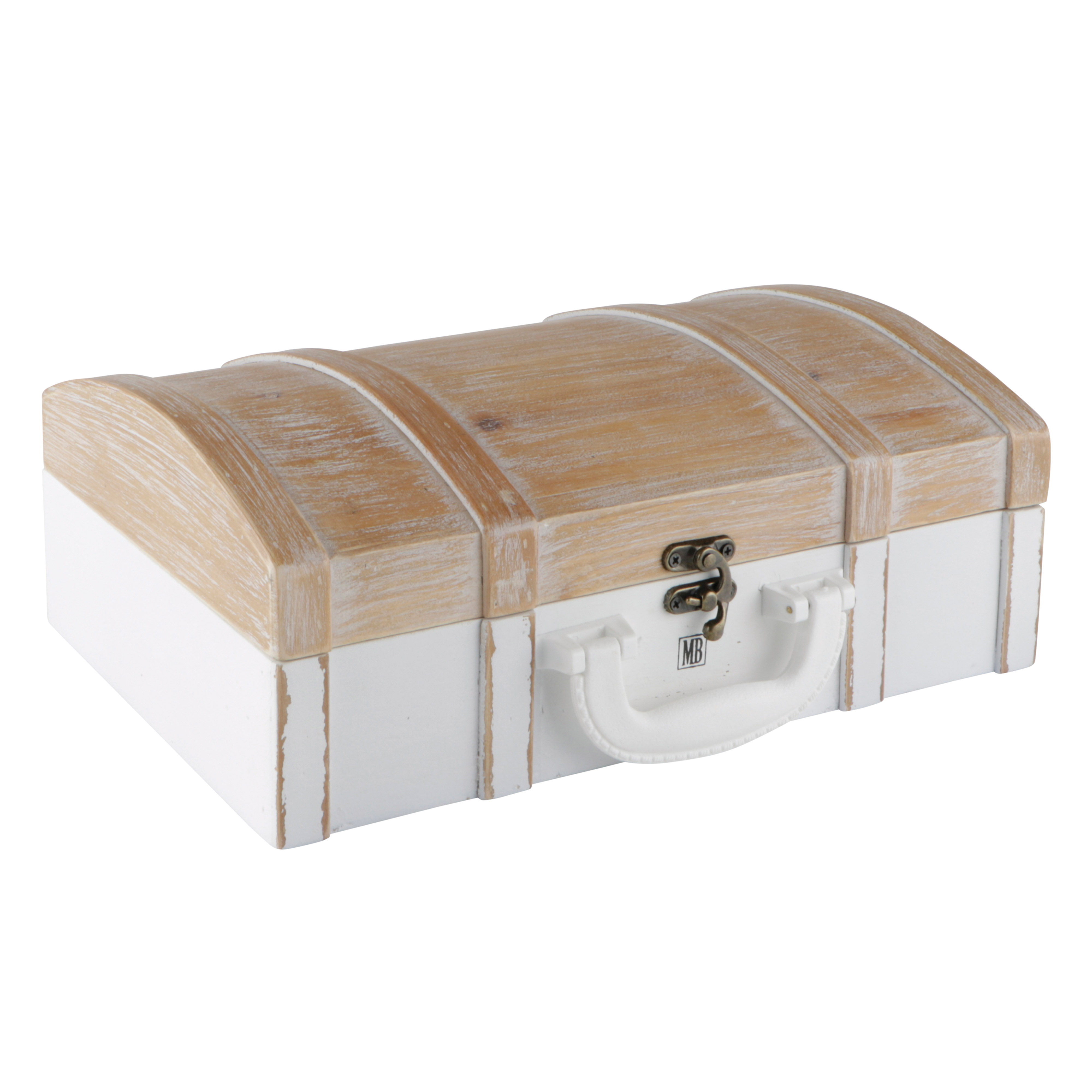 Afbeeldingen van Houten koffer klein 30x20x11 cm wit/bruin
