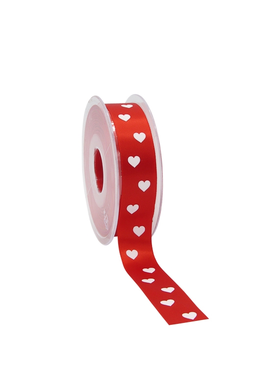 Afbeeldingen van Rol satijnlint 23 mm 25 mtr Hearts rood (tucl)