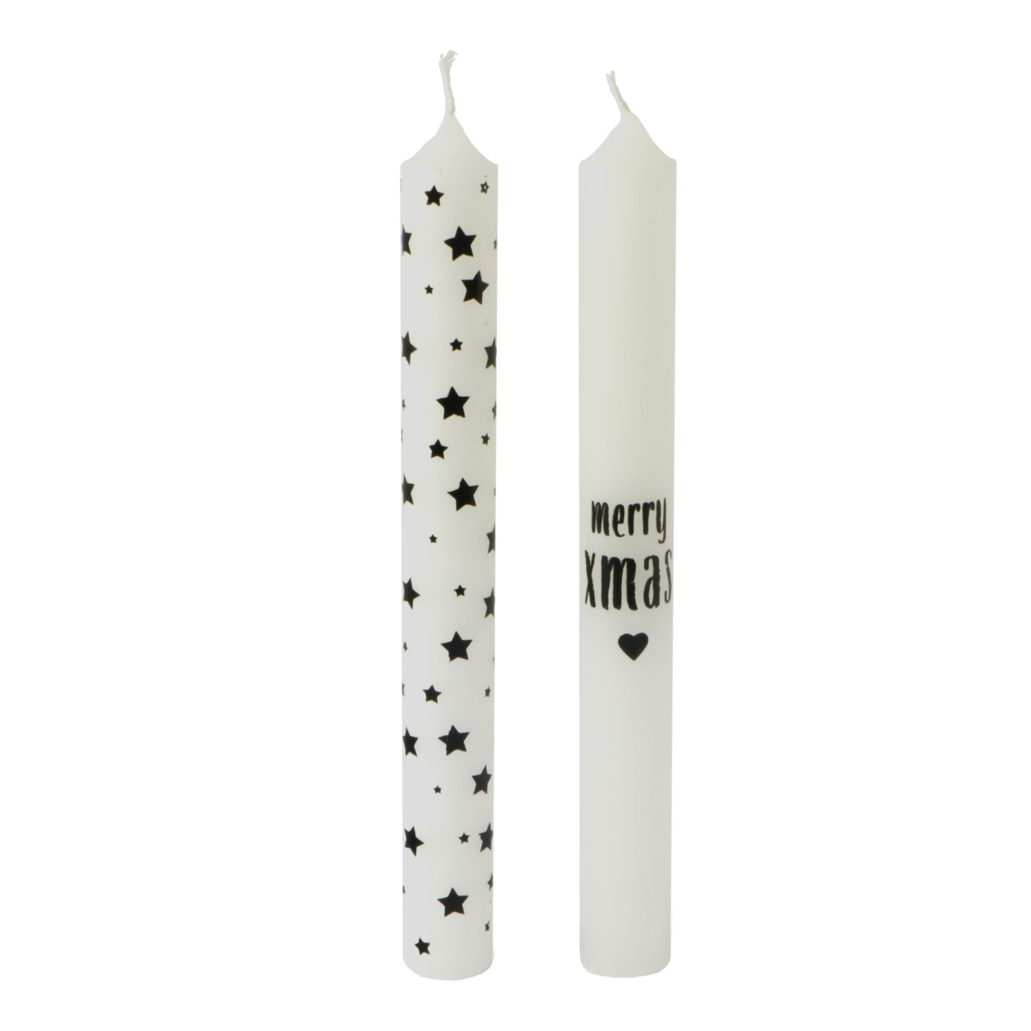 Afbeeldingen van Set à 2 dinerkaars 2,2x20 cm sterren, Merry X-mas wit/zwart