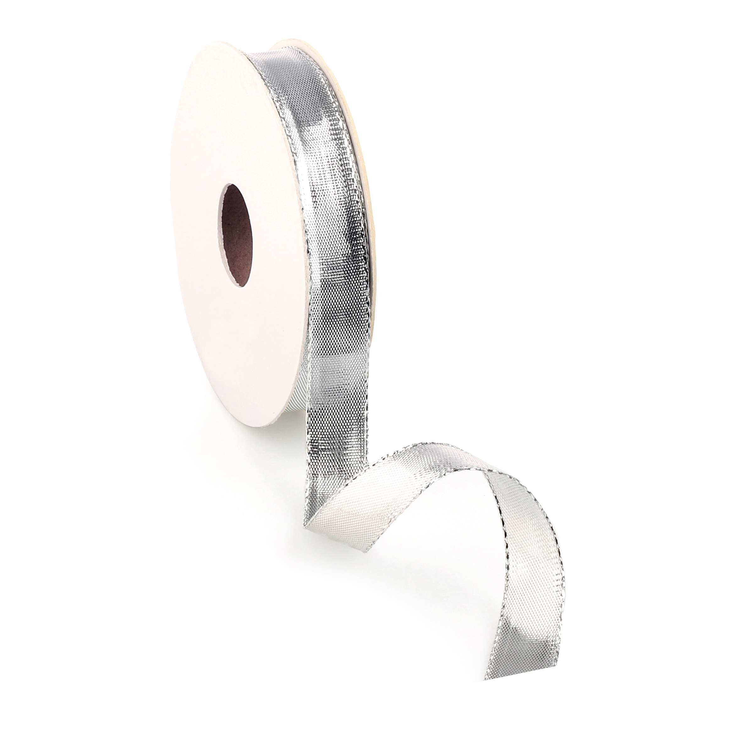 Afbeeldingen van Rol textiellint bedraad 15 mm 25 mtr shiney zilver