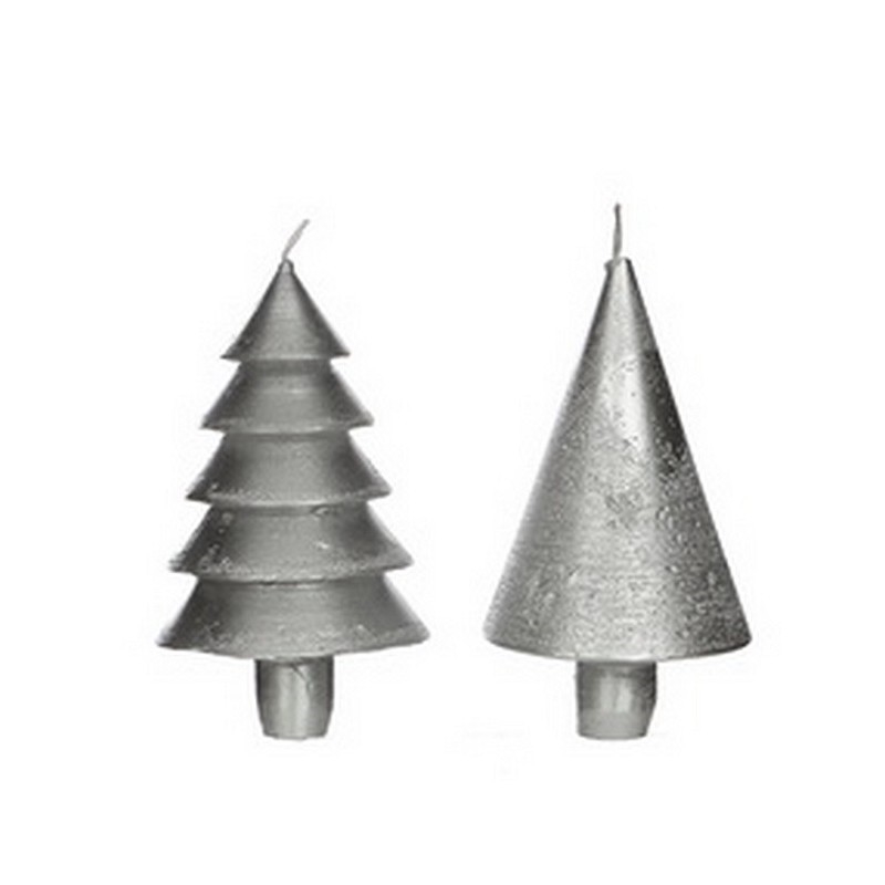 Afbeeldingen van Ds à 6 kerstboom kaarsen 7x12 cm zilver assorti (ucl)