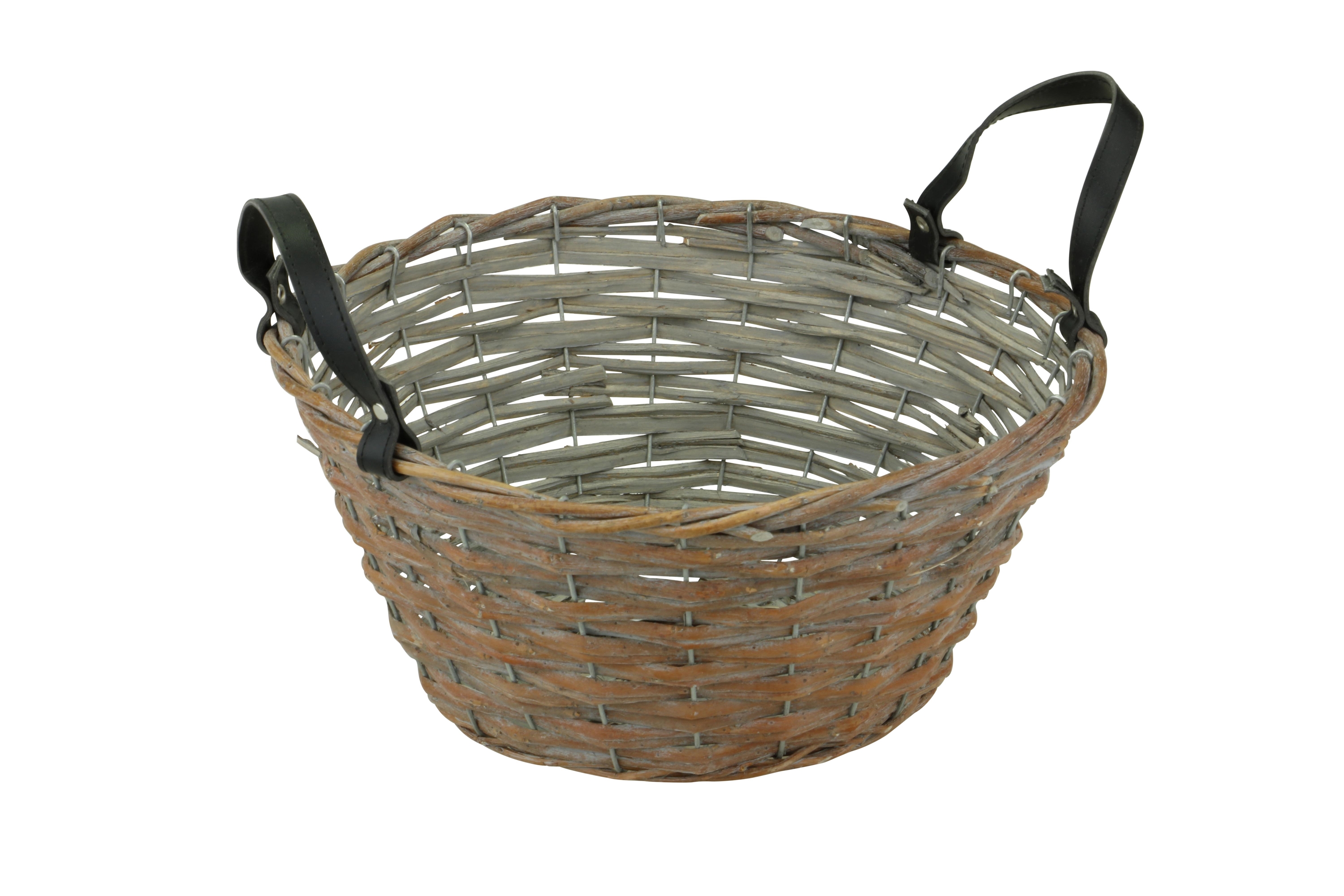 Afbeeldingen van Mand rond 31x15 cm met grepen versterkt met metaal bruin