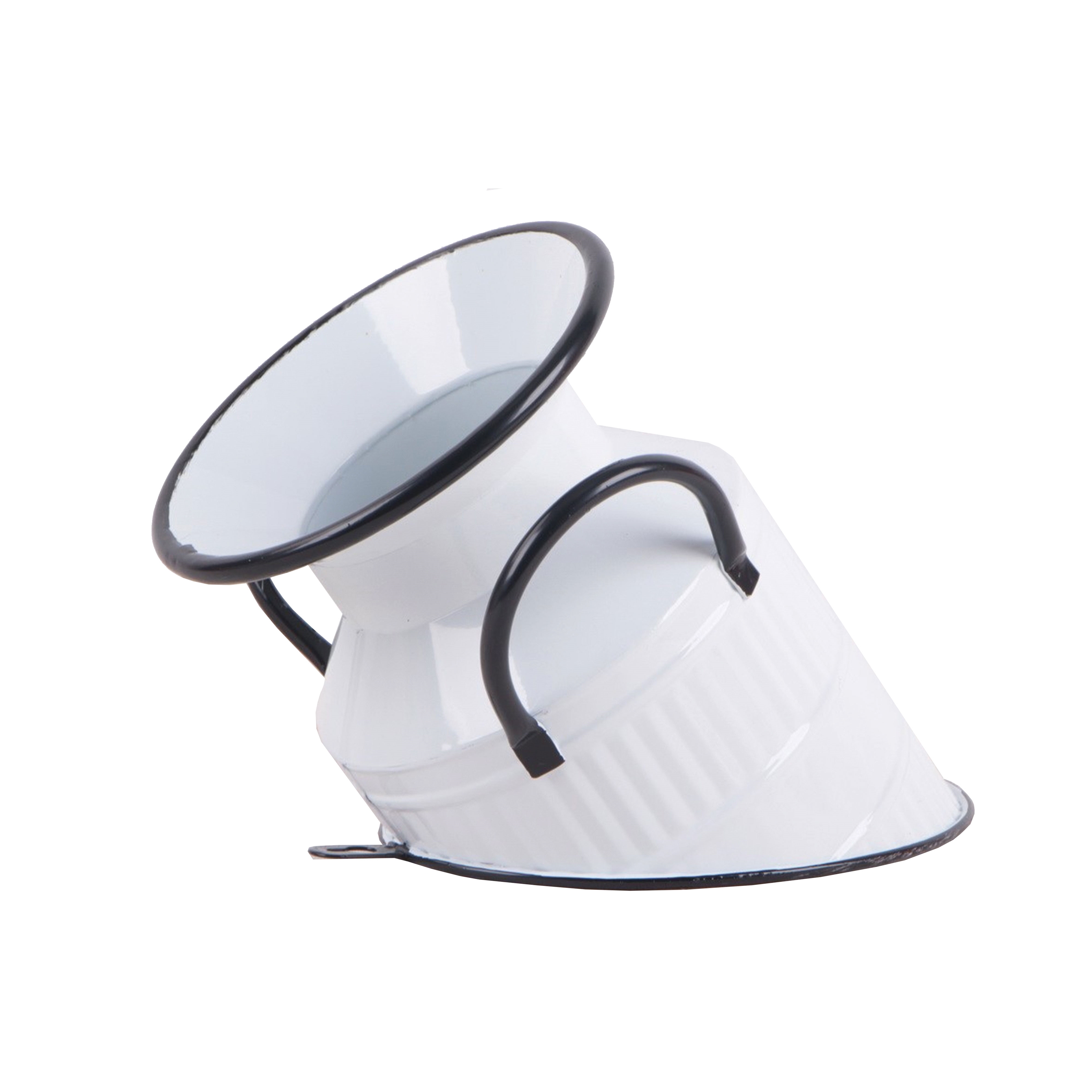 Afbeeldingen van Halve melkbus 24,5x16x22,5 cm wit emaille, zwarte grepen